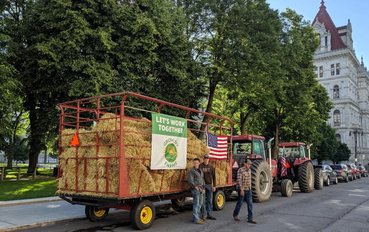 Farmer Tim Stanton and family drove tractors and hay wagon to the NYS Capitol to deliver a message to lawmakers.