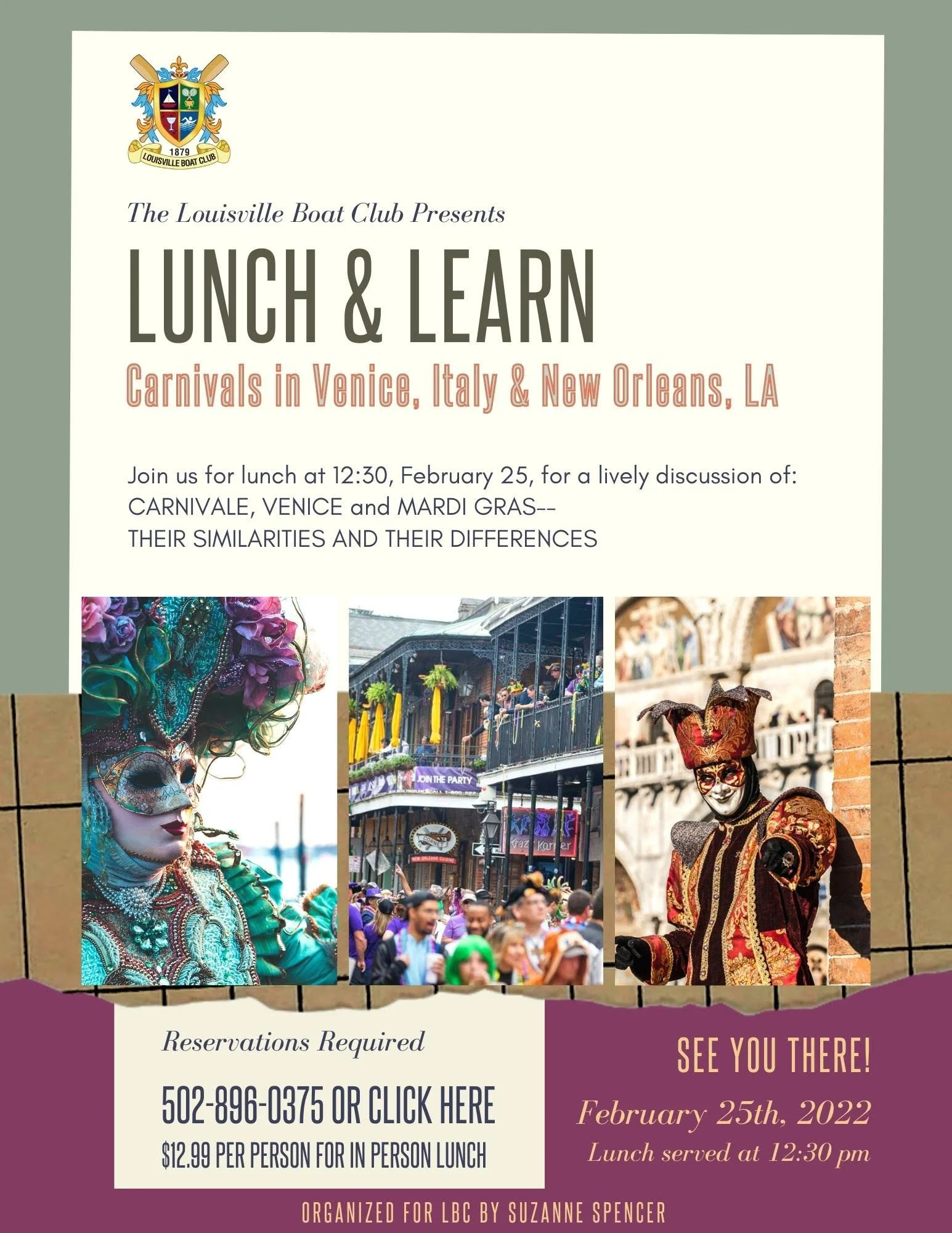 The Louisville Boat Club Presents a Carnivale/Mardi Gras Lunch & Learn