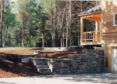 Stone retaining wall and steps