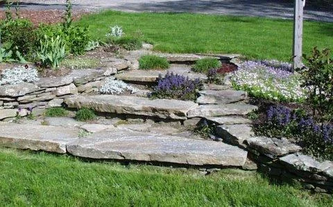 Raised planting bed and stone steps