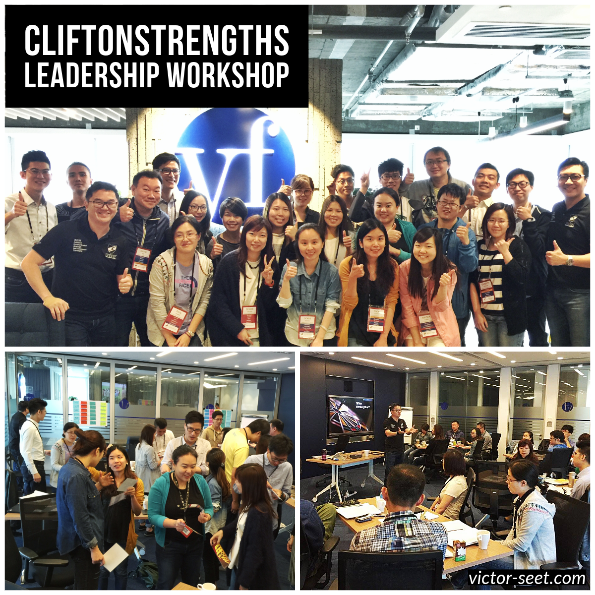 Victor Seet facilitating CliftonStrengths leadership workshop for VF operations team with group activities at VF office Hong Kong