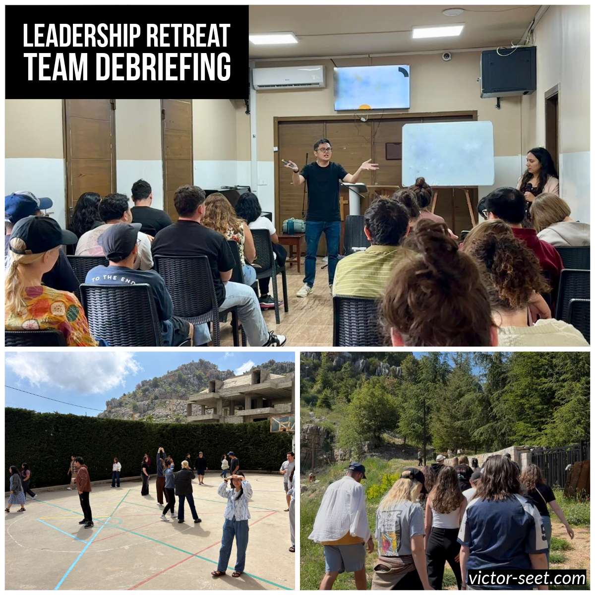 Victor Seet facilitating an engaging leadership retreat team debriefing on trust and emotional intelligence with group activities in Lebanon
