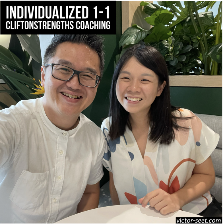 Victor Seet in CliftonStrengths career and life coaching session with Lim Wee Ting Finance Director exploring aspirations in Singapore