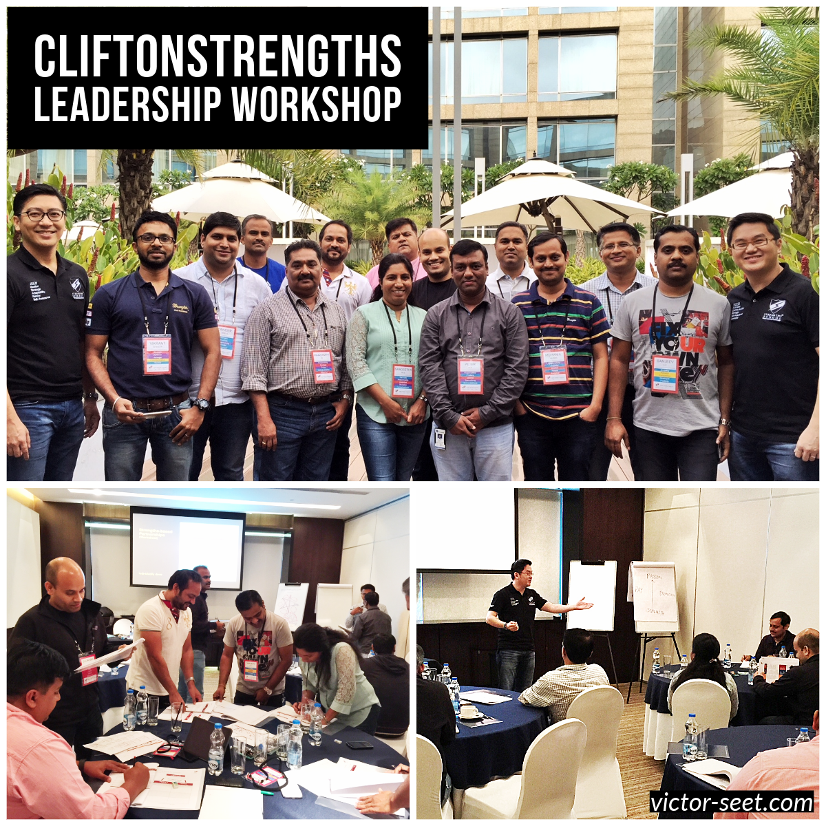 Victor Seet facilitating CliftonStrengths workshop for VF Brands supply chain leaders with group activities in Bangalore India