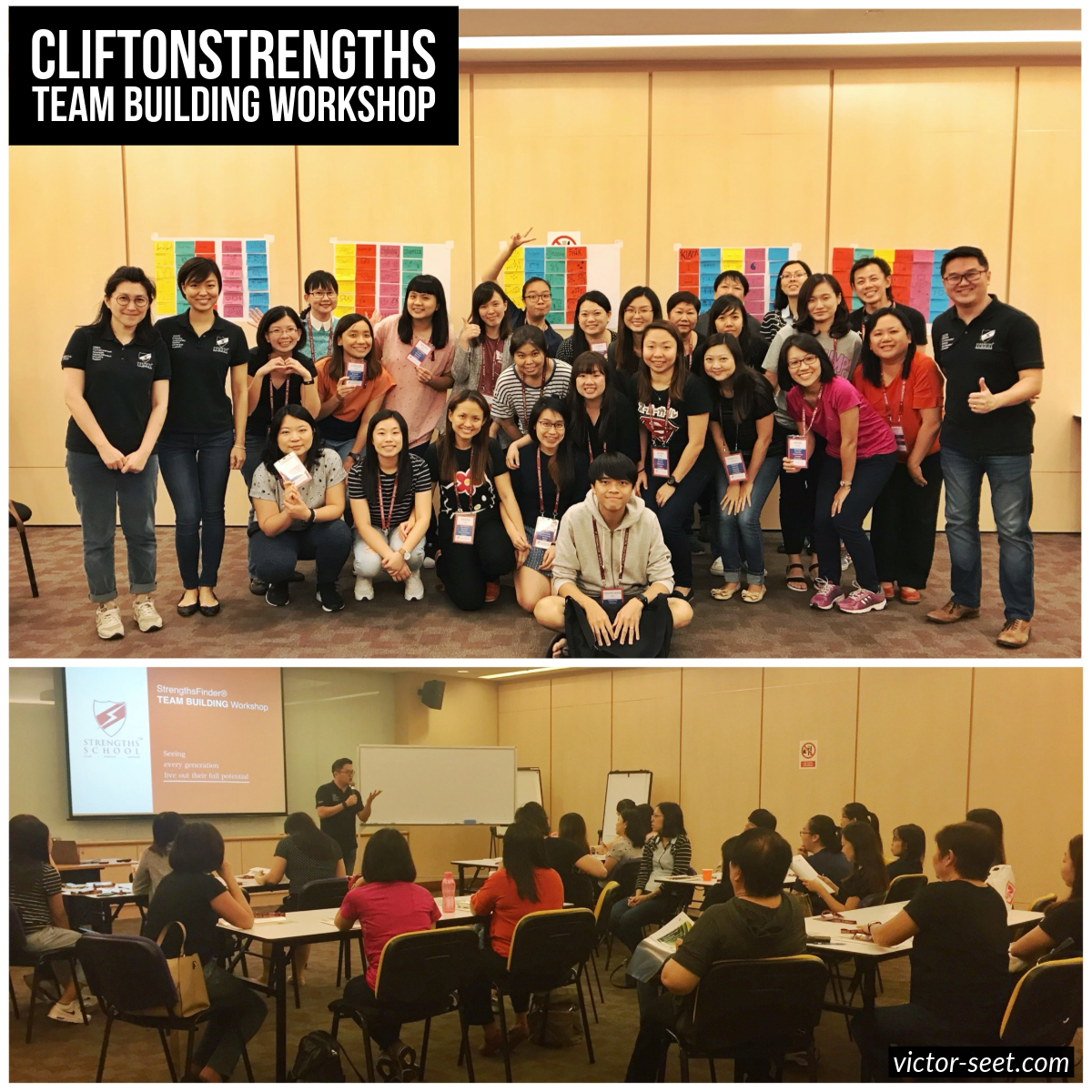 Victor Seet co-facilitating CliftonStrengths teambuilding workshop for CDAC Singapore staff with group activities and discussions