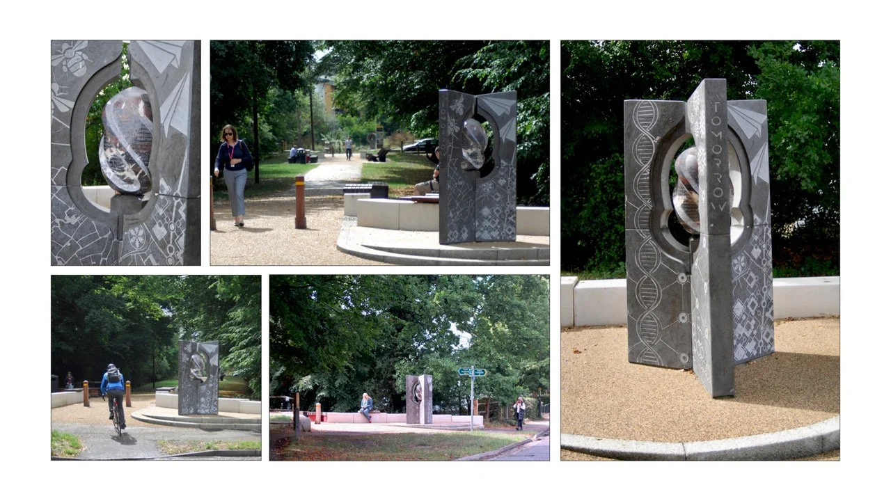 Highlighting stone sculptural markers installed Manor Royal 