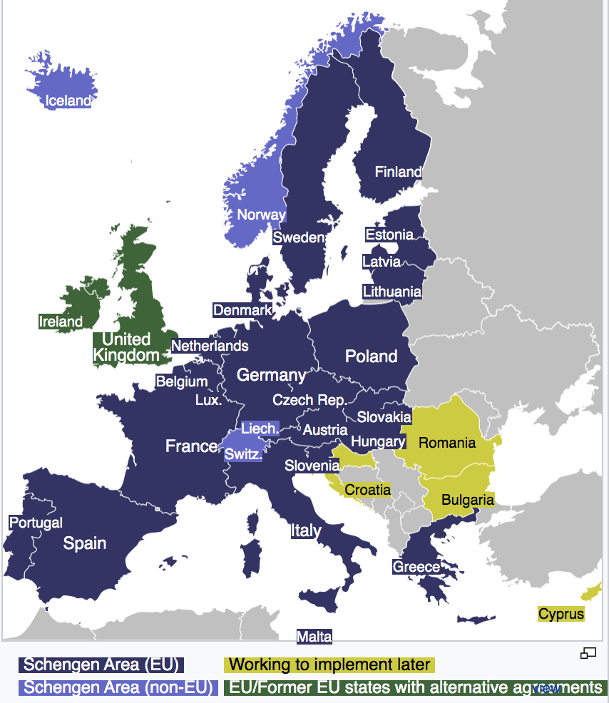 Schengen Countries: Source Wikipedia