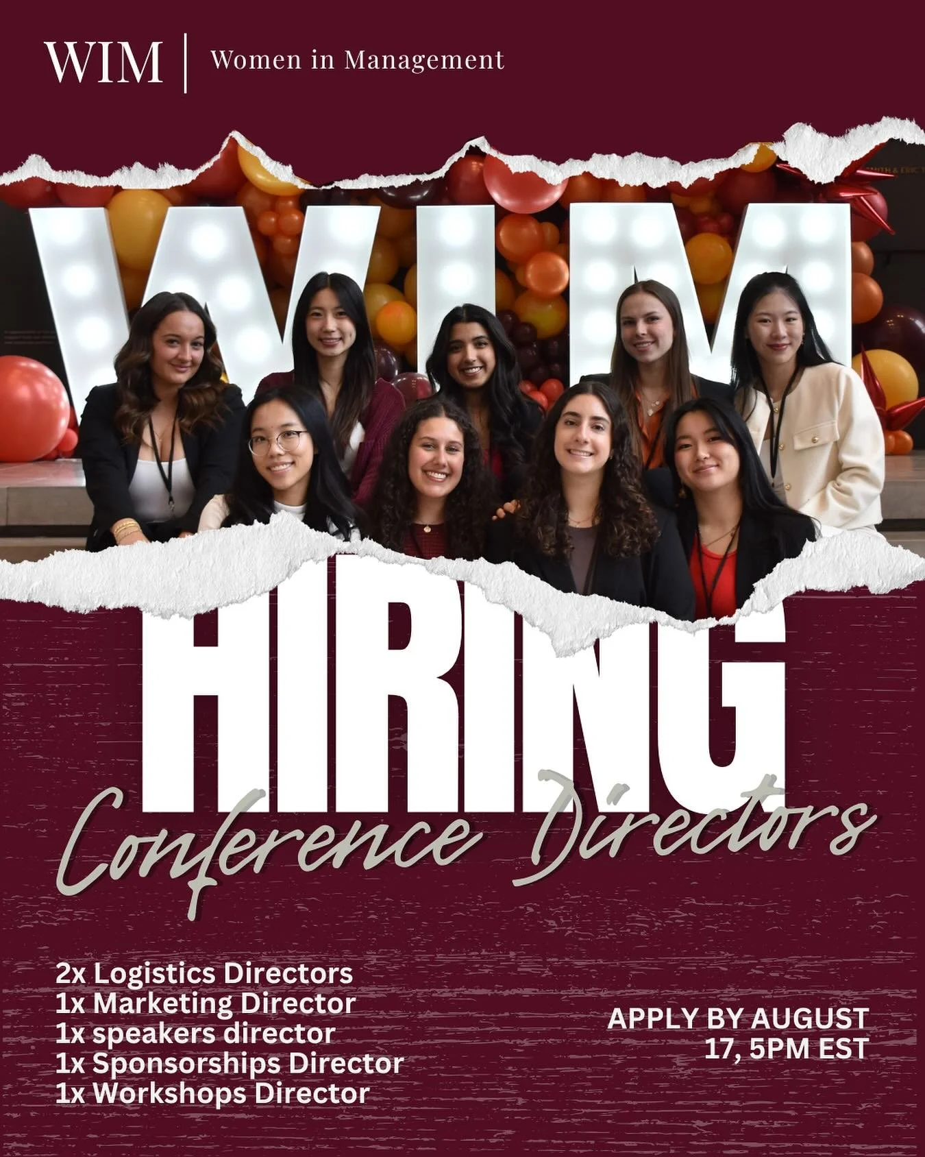 Applications for WIM Conference Directors are open until August 17th, 5PM EST.

Apply via the link in our bio.

Get the opportunity to work with passionate women and bring to life an impactful conference for everyone!

Feel free to reach out regardin