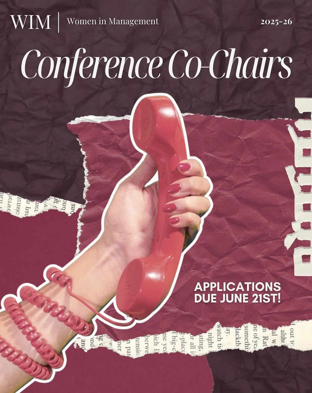 📞 Calling all individuals looking to get involved in the upcoming year! 

Apply for Conference Co-Chair to lead WIM&rsquo;s biggest event of the year! Applications close June 21st at 11:59PM EST.

Visit our Linktree in bio to apply now.
