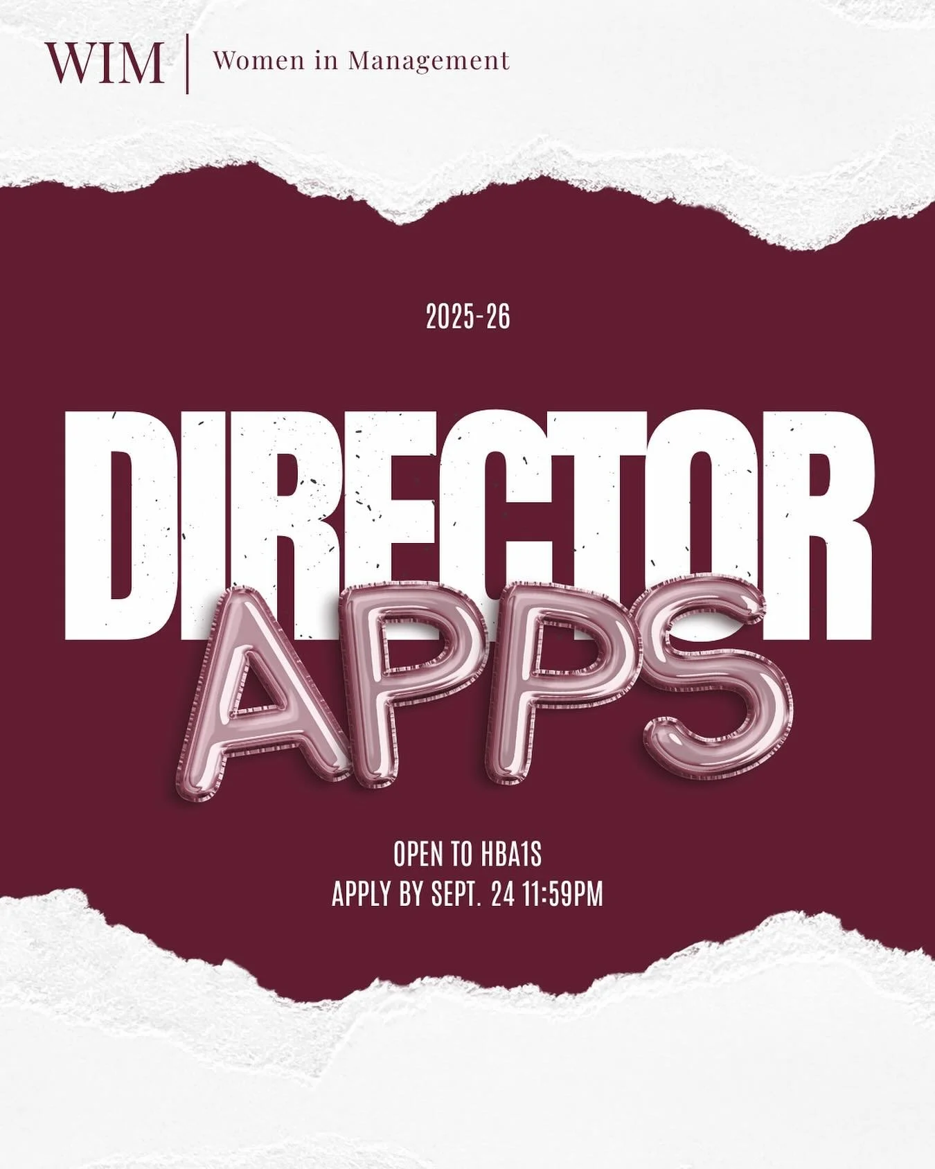 Applications for WIM directors are open now until September 24th, 11:59PM!

Get the chance to make an impact this year, all while building connections.

Apply via the link in our LinkTree.