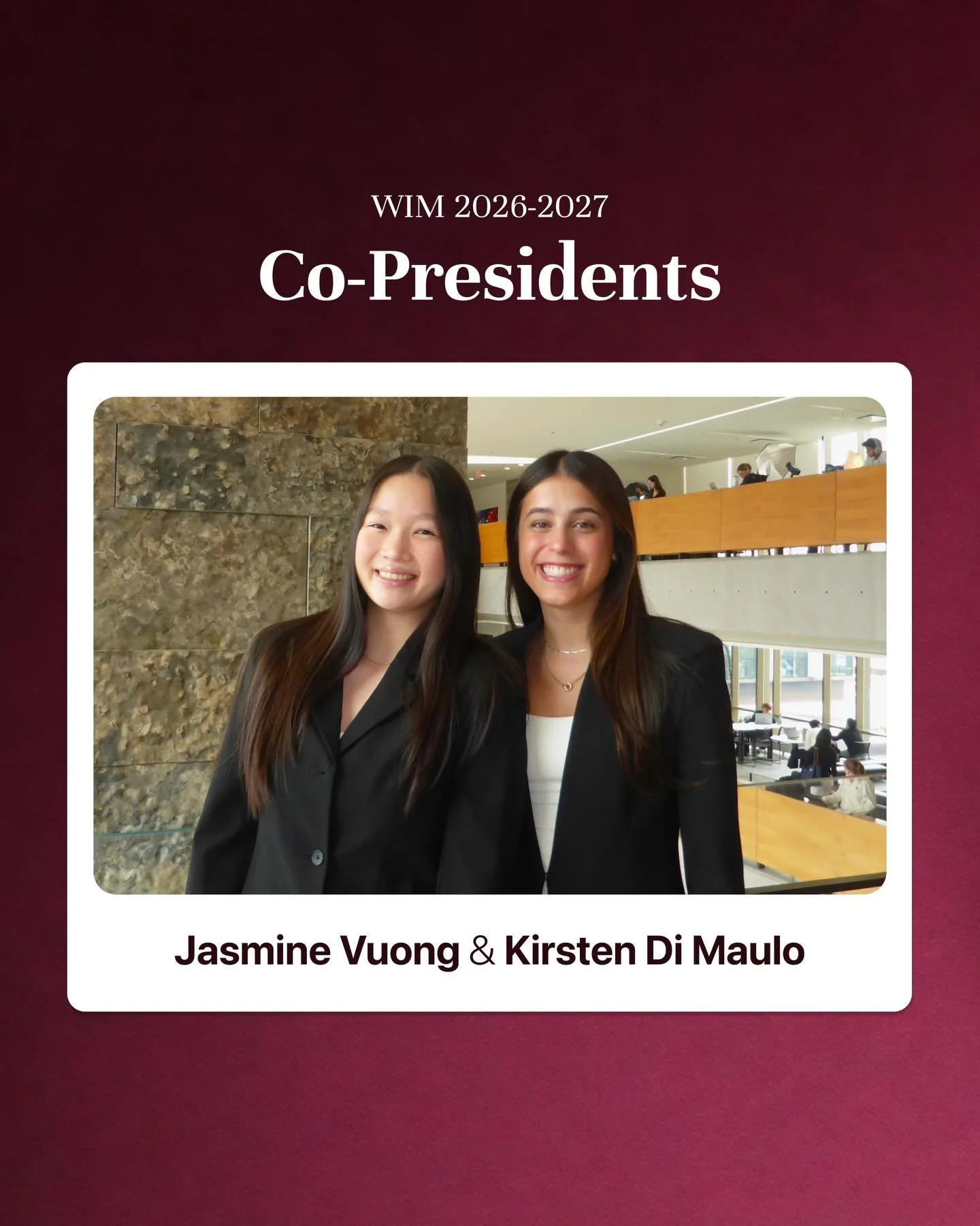 Introducing our 2026-2027 Co-Presidents Jasmine and Kirsten!! We are so excited for this upcoming year with WIM and are happy to announce that WIM Executive Applications are out!💌

WIM is such an amazing club to get involved with, dedicated to suppo