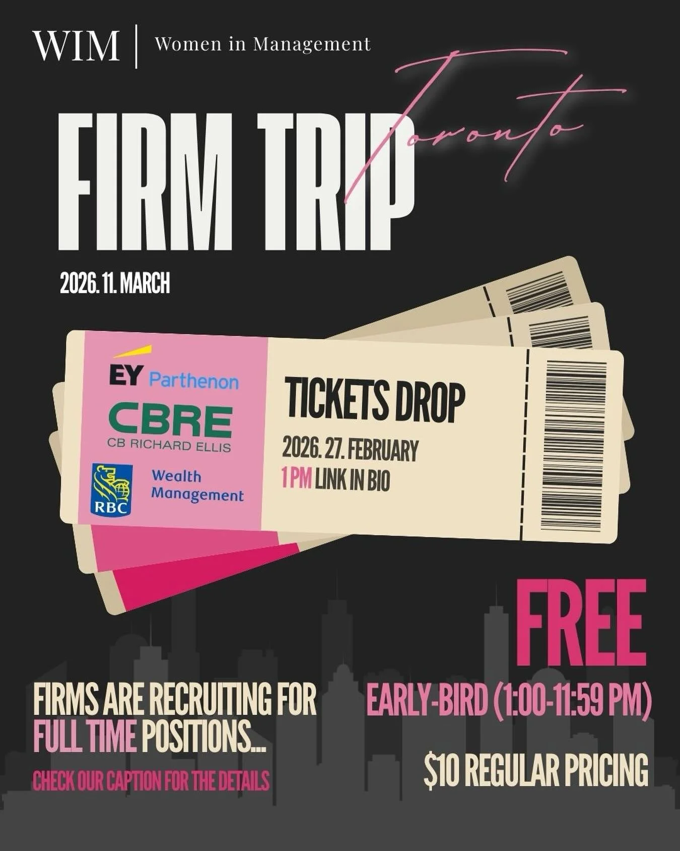 Join Ivey Women in Management for an exclusive firm visit day featuring CBRE, RBC Wealth Management, and EY-Parthenon (EYP). 

Gain a behind-the-scenes look at careers in real estate, wealth management, and strategy consulting while connecting with p