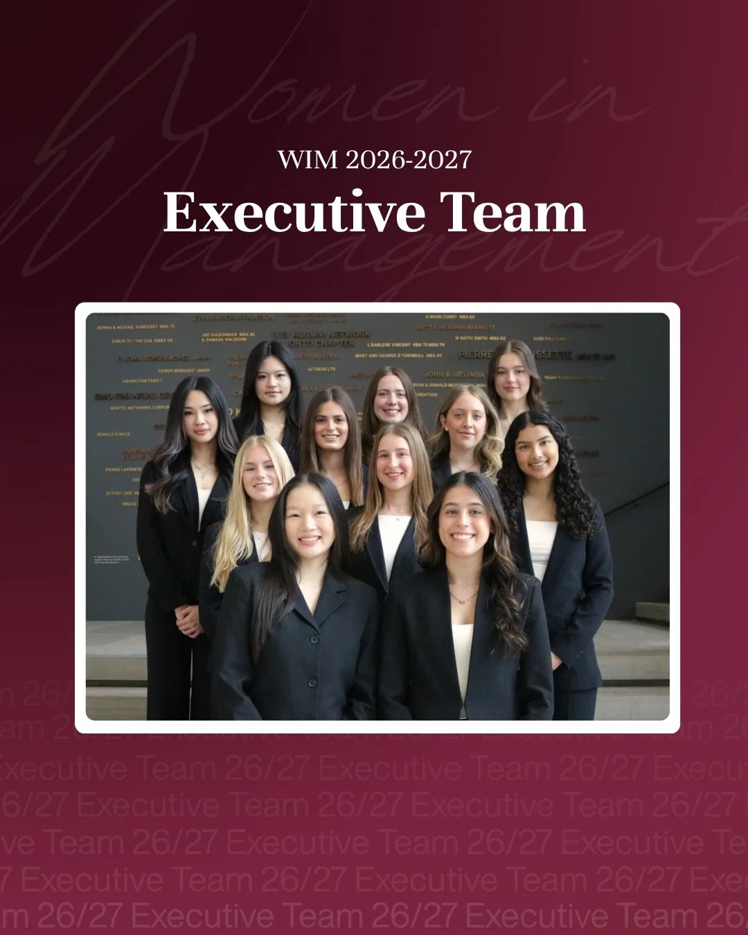 Introducing the wonderful women in WIM&rsquo;s executive team for the 2026-2027 school year! 

We have a lot planned for the upcoming year so make sure to follow @iveywim to keep up with all updates 😊

Feel free to message any of our execs with any 