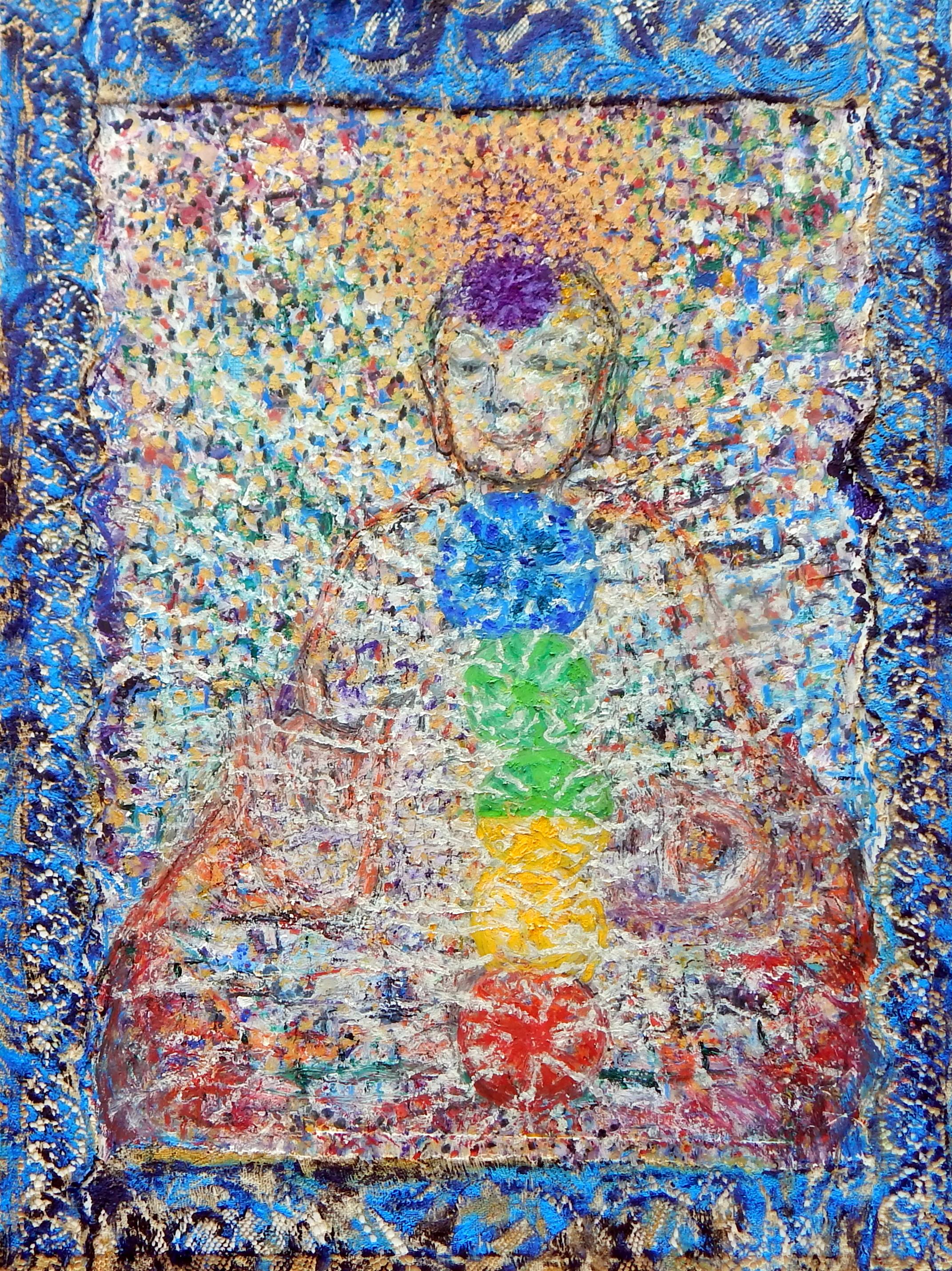 Google Guan Yin, oil, oil pastel, mixed media, 2016