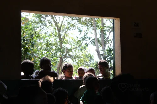 Madagascar kids crowd to the St Luce school window