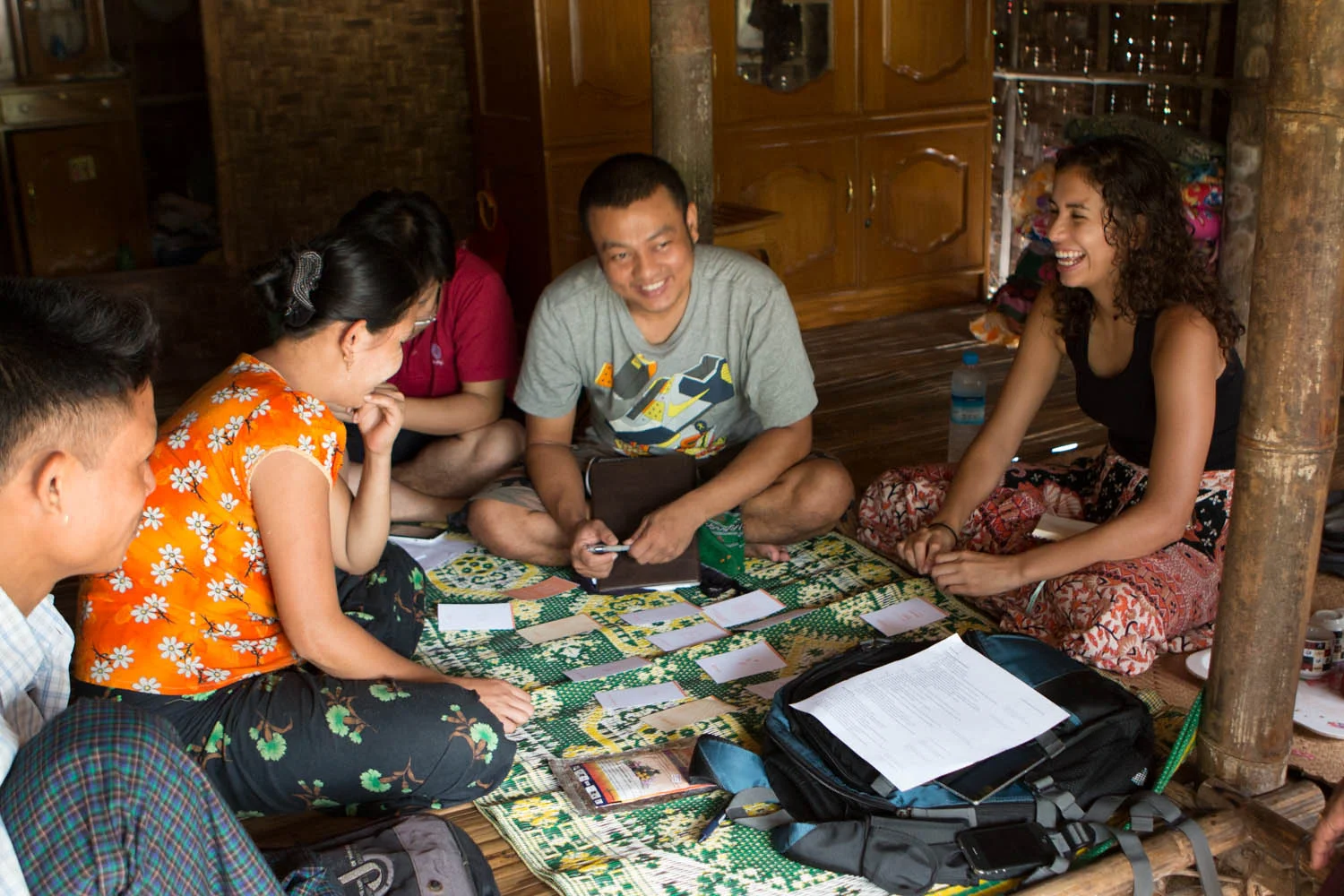 yours truly with teammates Tayzar and Kaungset interviewing farmers in Kawhmu, photo by Thein Soe Min