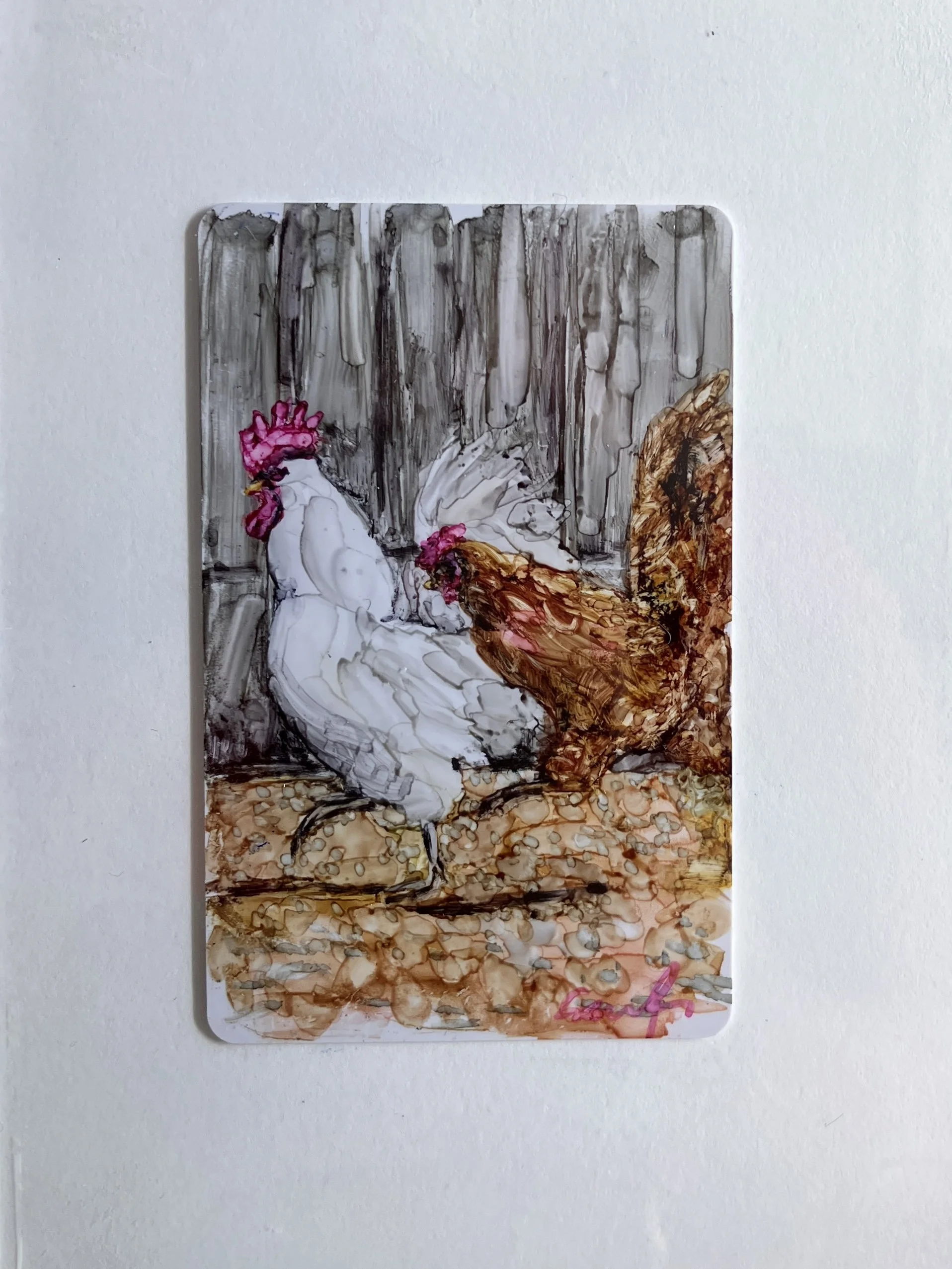 Rooster and Hen-original handmade painting-Italy Challenge 2026 #2