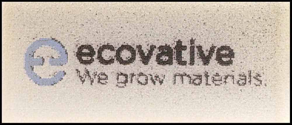 These patterns were printed with three yeast strains: black, white, and blue. Designed by Ecovative and printed by Jasmine Temple. 