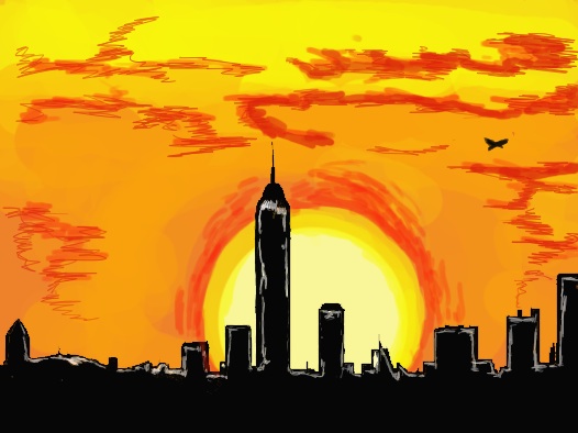 New York City sunset drawn using a tablet, Jasmine Temple