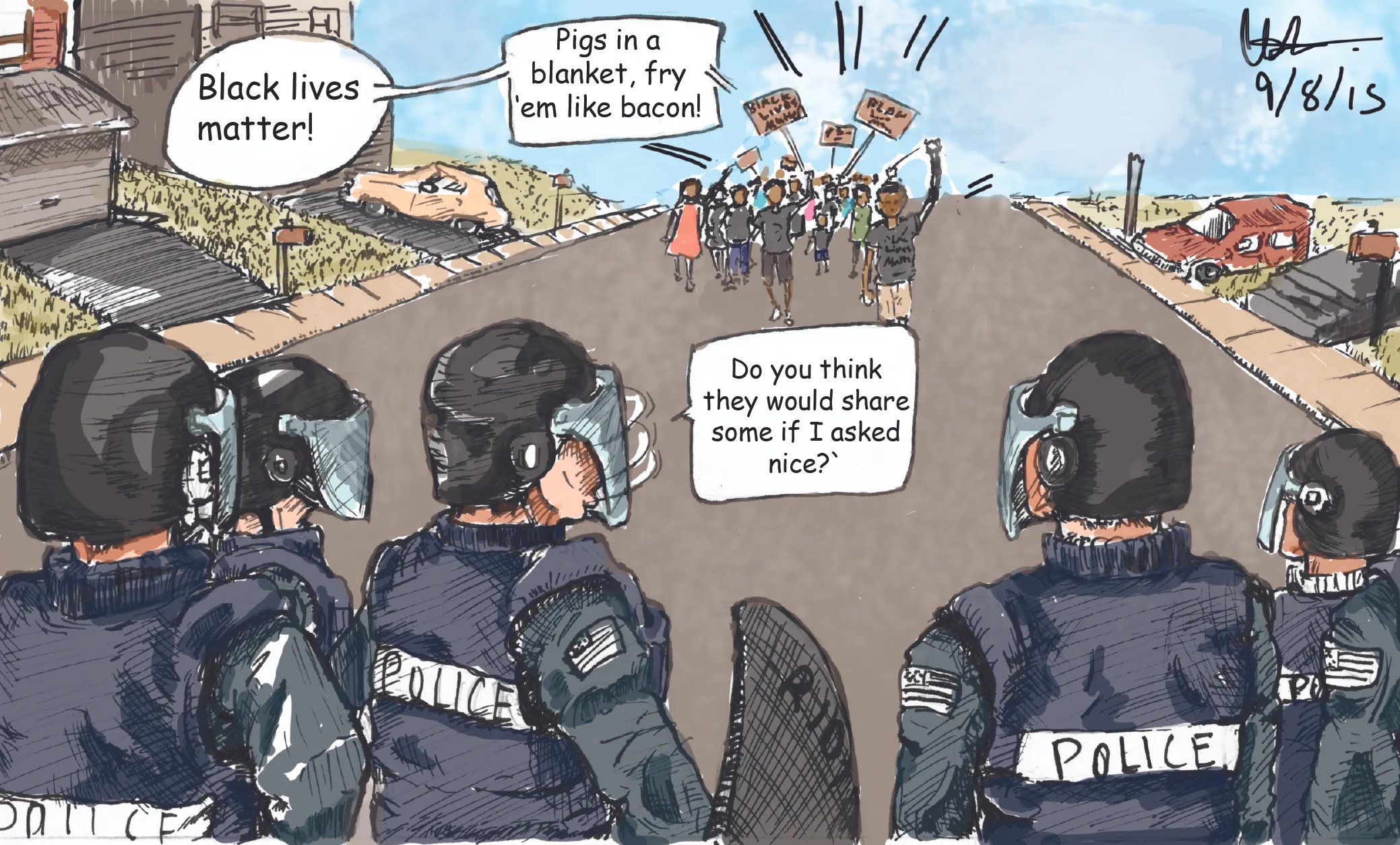 "Ferguson Peaceful Protest" (Political Cartoon)