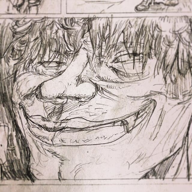 Gimmee a smillleee 👺 #pencils 
#grim #genesis .
.
.
#art #artist #illustration #illustrator #comics #comicbook #graphicnovel #drawing #manga #mangadrawing #obscure #styleized #aesthetic #dope #grin #smile #closeup #panel #originalart #characterdesig