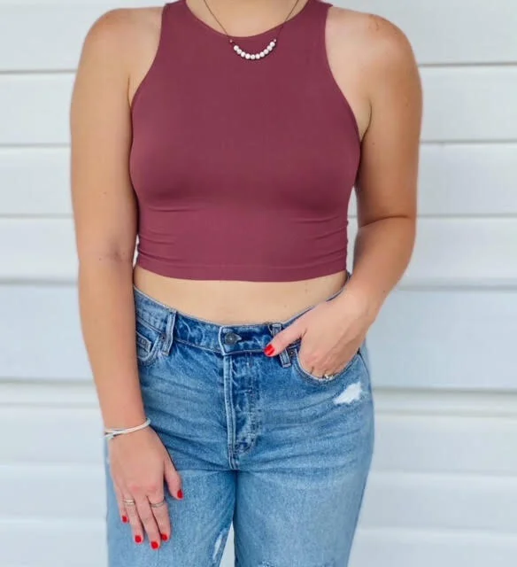 crew neck crop tank top