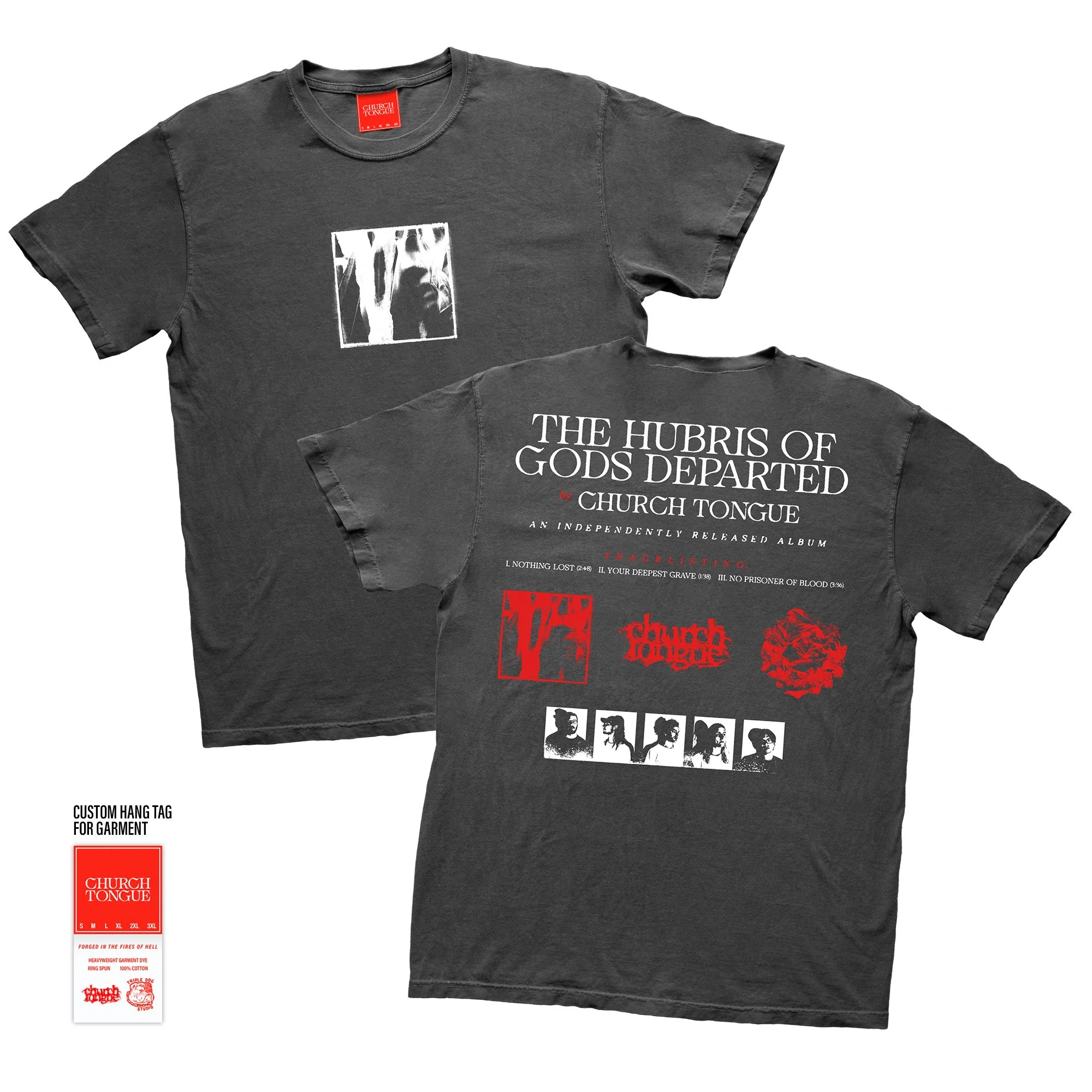  “The Hubris of Gods Departed” Artwork Tee Design featuring Custom Designed Hang Tag. 