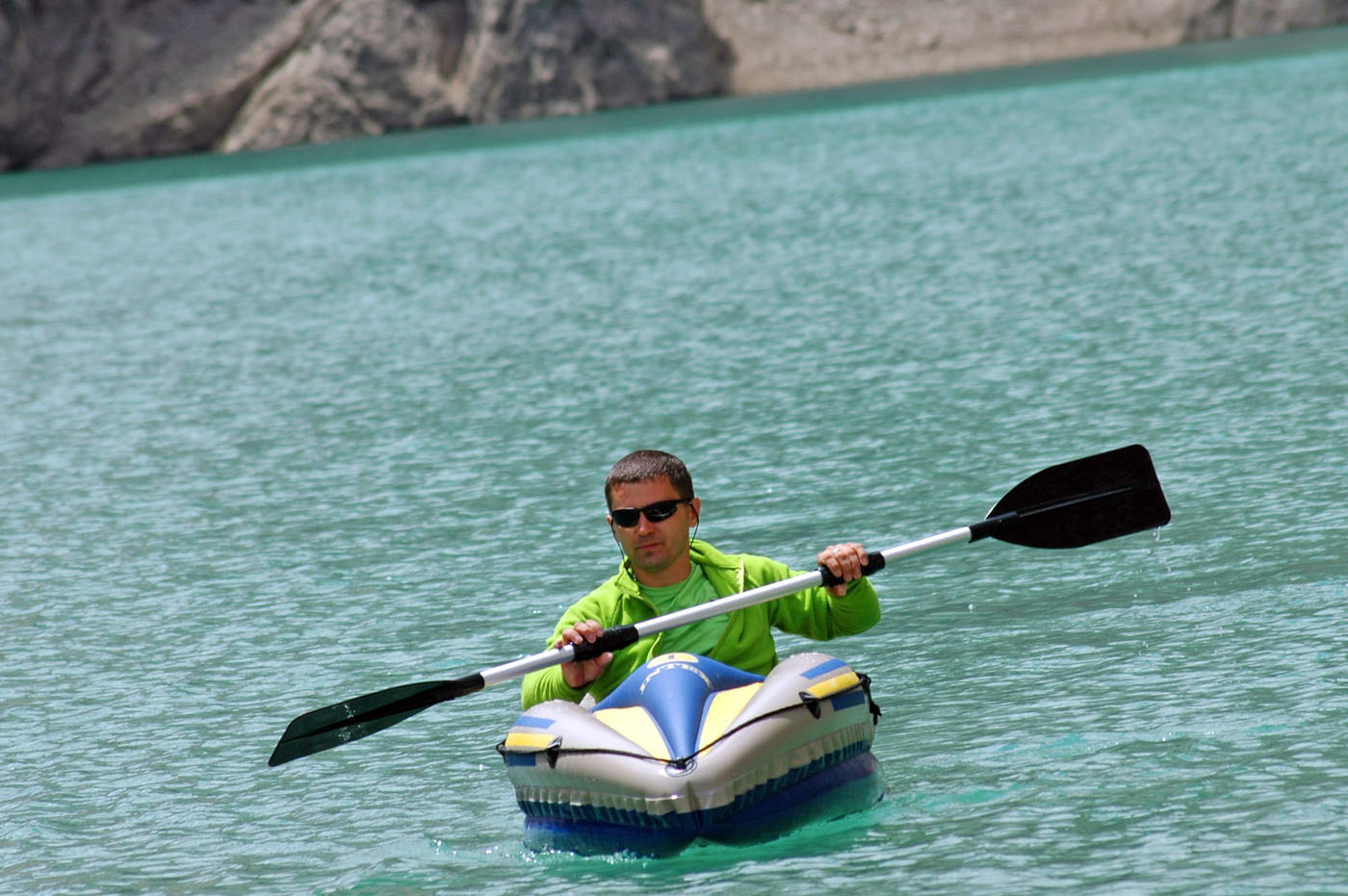 Igor is a professional kayaker. This is why he can afford kayaking without a life jacket. Photo: Azamat Imanaliev
