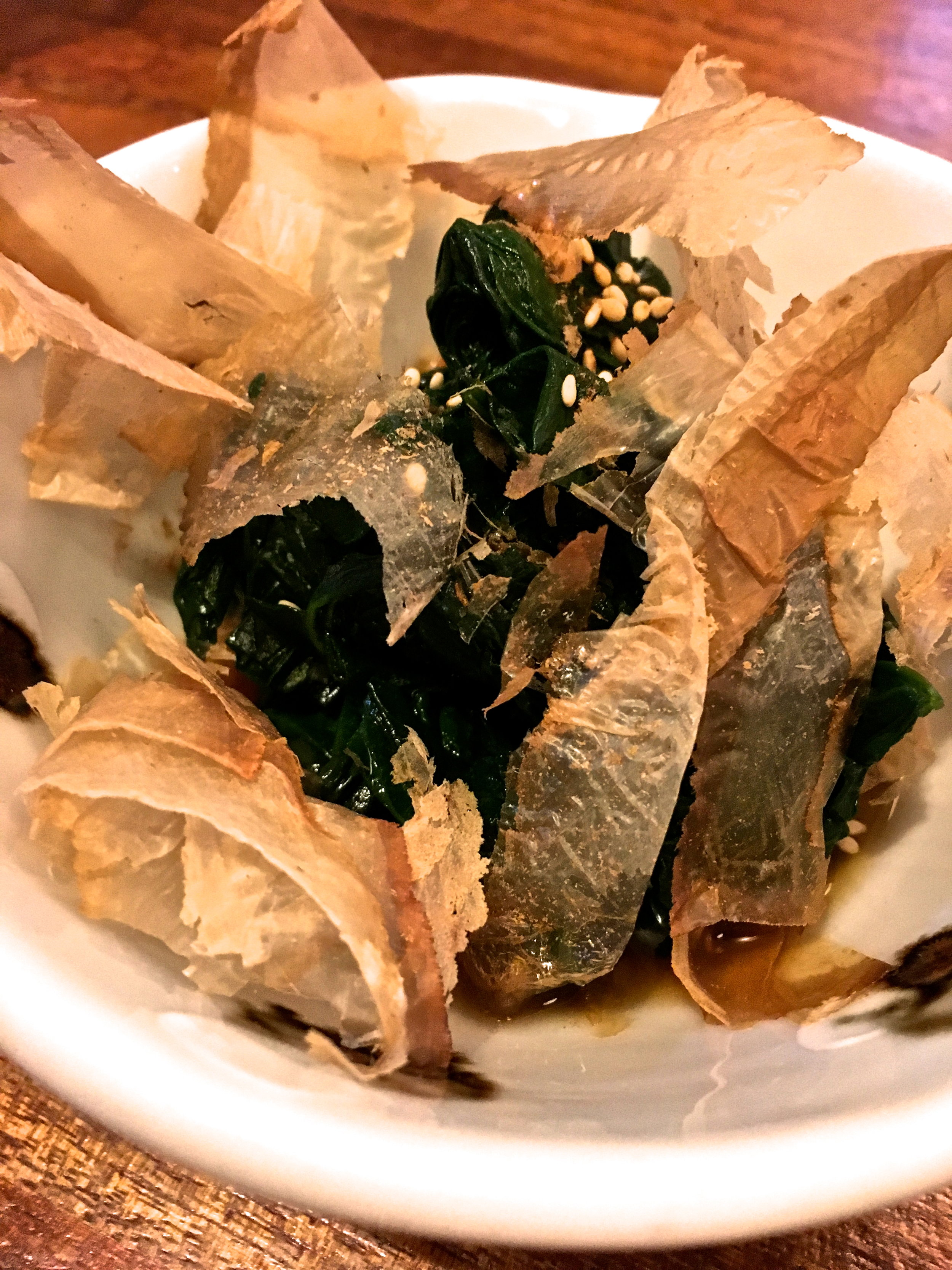 Spinach with bonito flakes