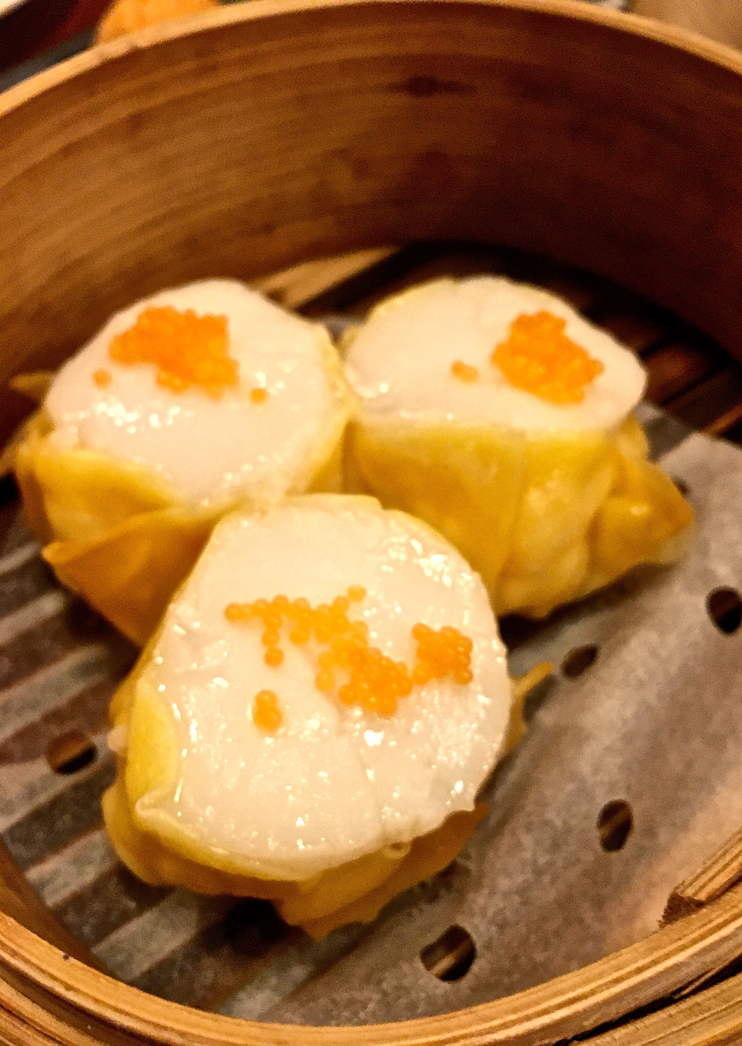 Scallop Shui Mai topped with Tobiko
