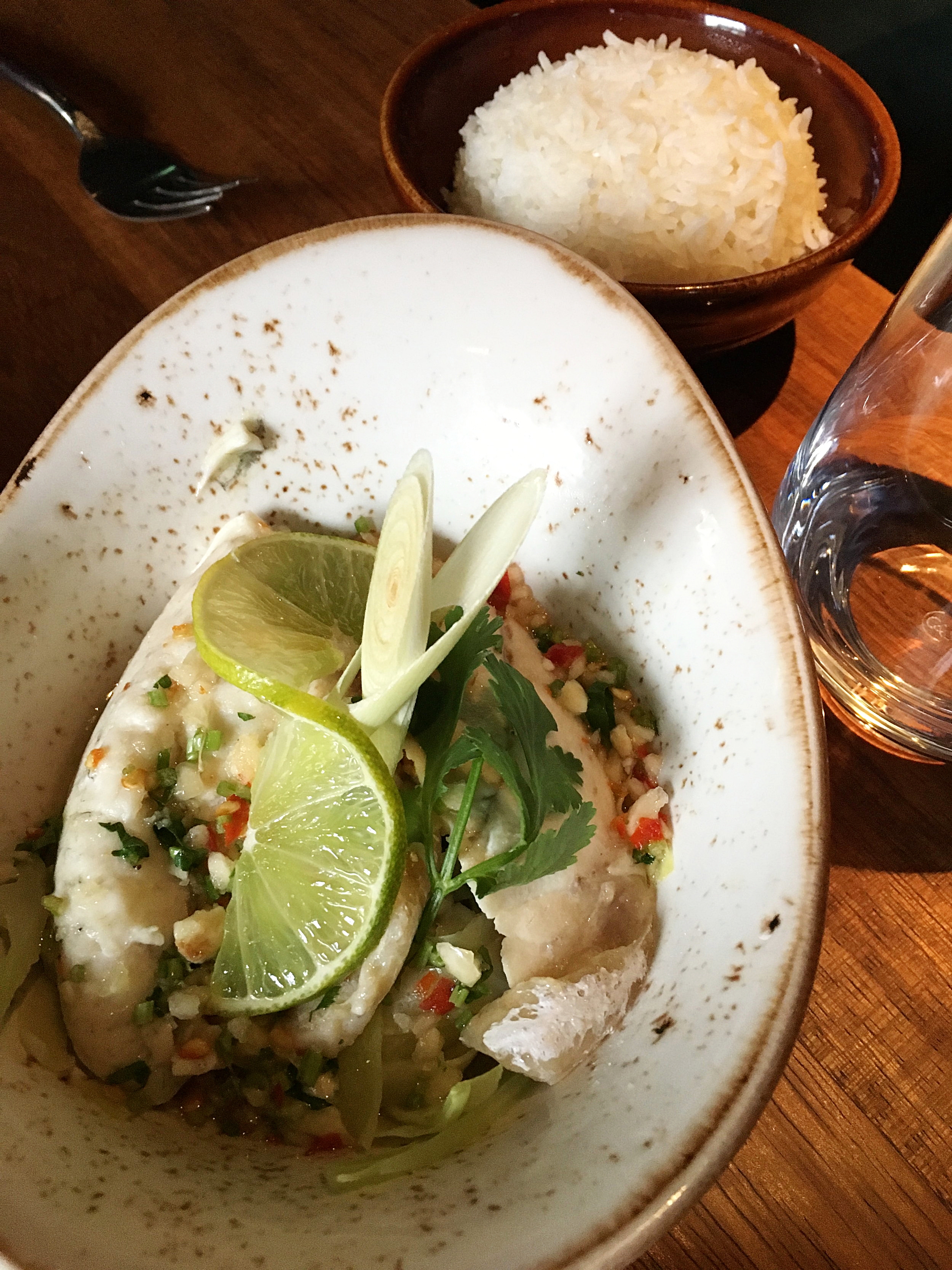 Steamed sea bass with lime and chill