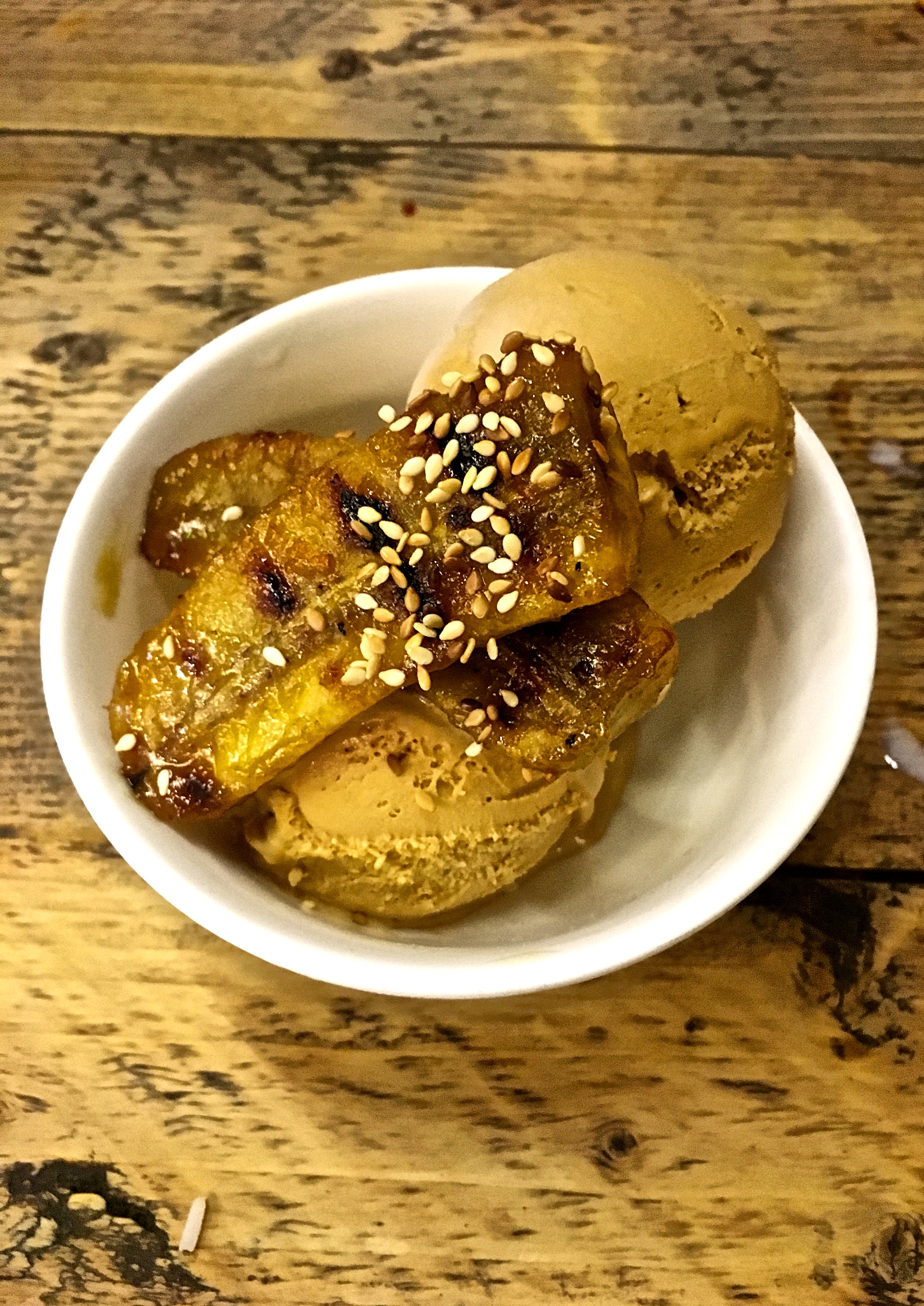 Salted Palm Sugar Ice Cream with Tumeric Grilled Banana
