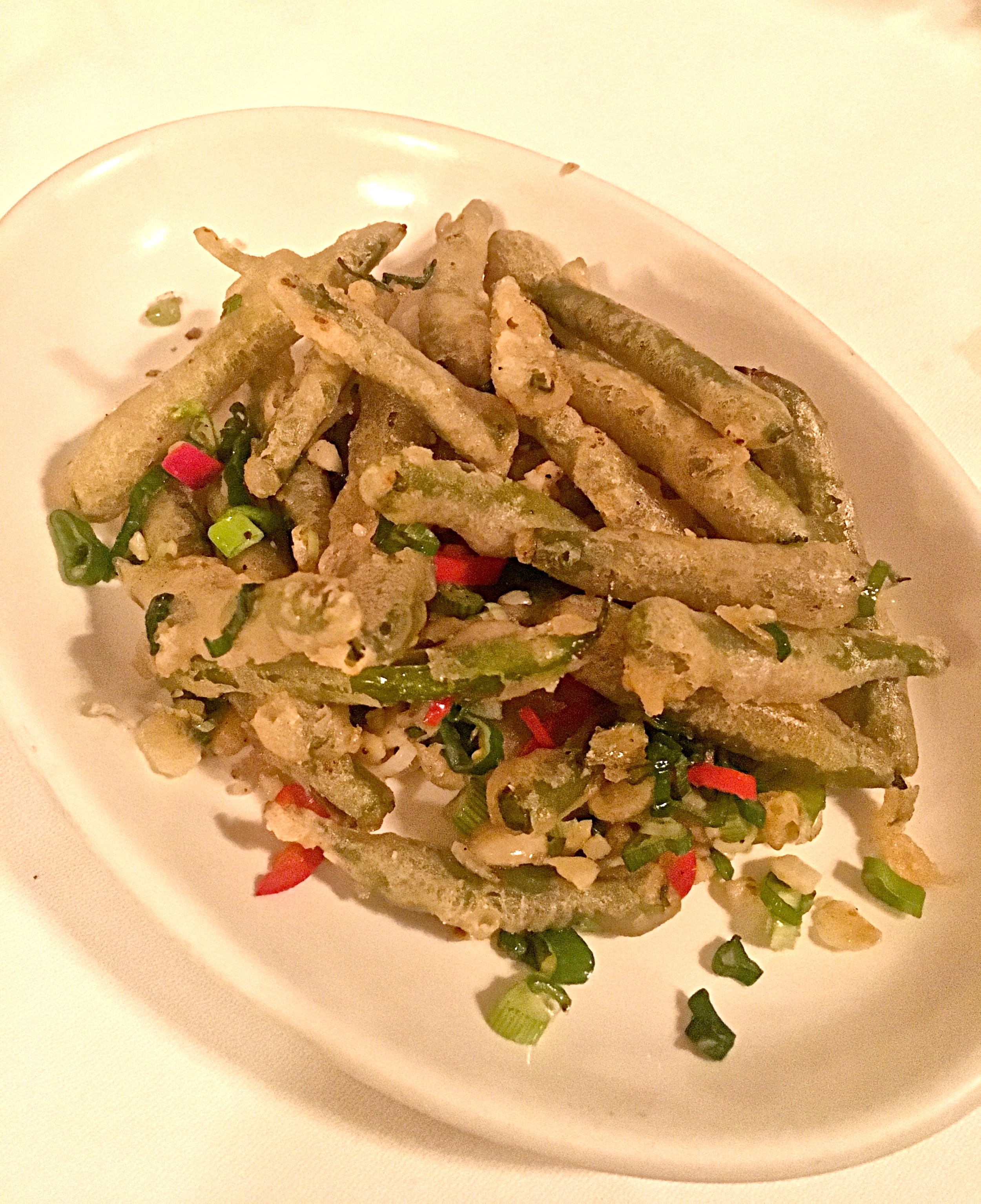 French beans fried in batter and chillis