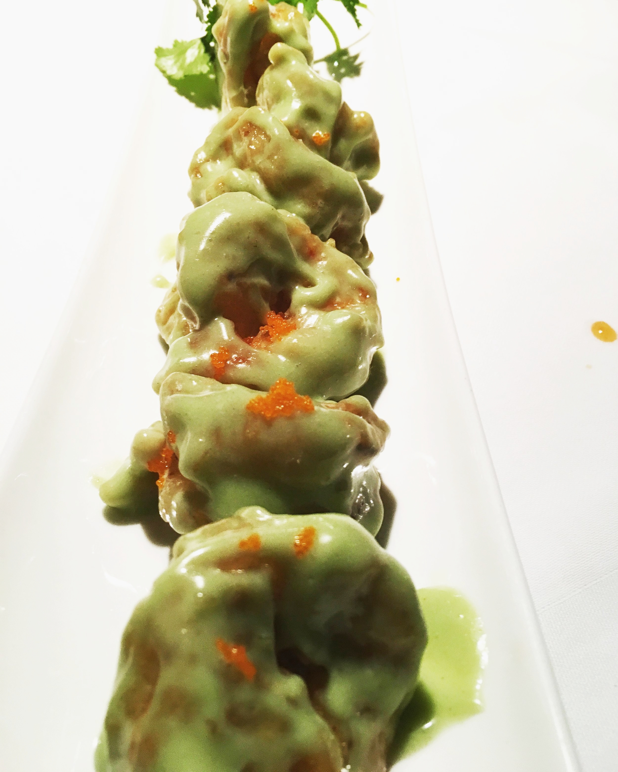 Prawns with wasabi sauce and caviar