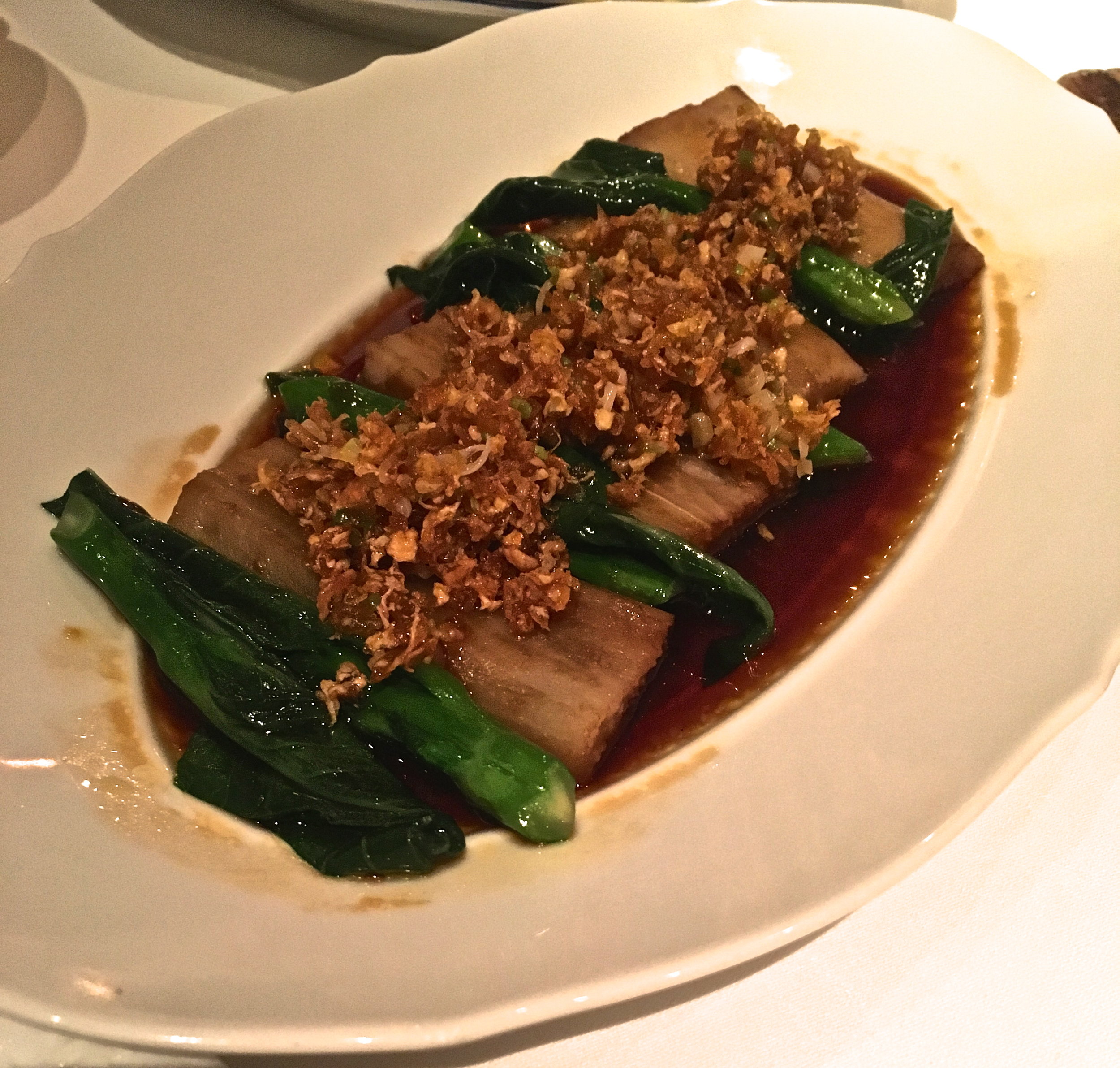 Aubergine with Chinese greens