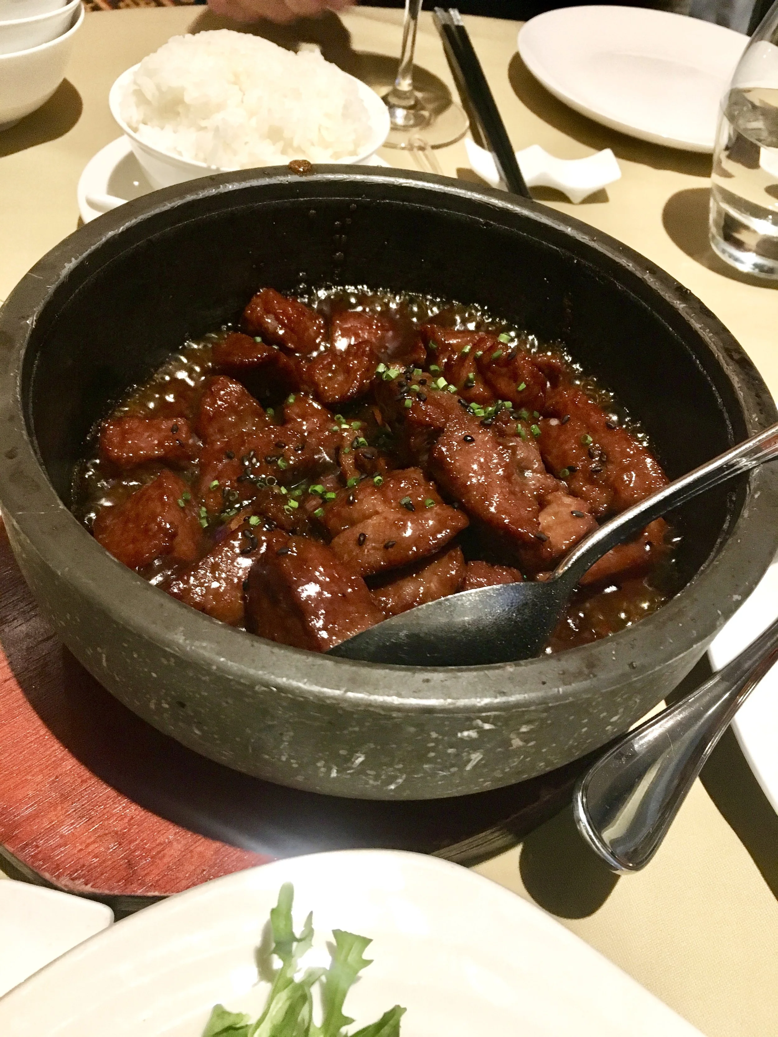 Grilled fillet steak with aubergines at Royal China Club