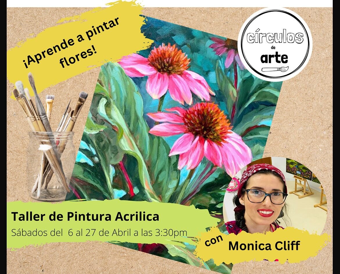 📣 ESTE S&Aacute;BADO- Taller de Pintura de Flores 🌷 

🎨 En este taller de 4 sesiones aprenderemos diversas t&eacute;cnicas de la pintura acrilica para pintar flores 🌺 . Cada participante creara su propia obra sobre una imagen de flores. Este tall