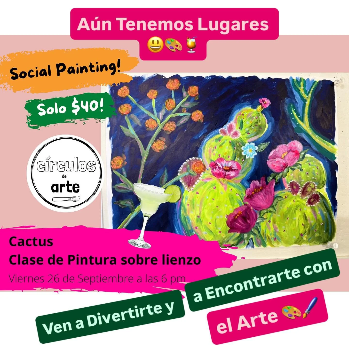 📣 Nuestros Eventos de Social Painting ya est&aacute;n abiertos para registrarse 😃🎨🖌️🍹!!

Aparten sus lugares hoy y venganse con sus familiares y amigos a pasar de una bella noche de Arte en Comunidad ✨

Registrense aqu&iacute; 👉https://inventiv