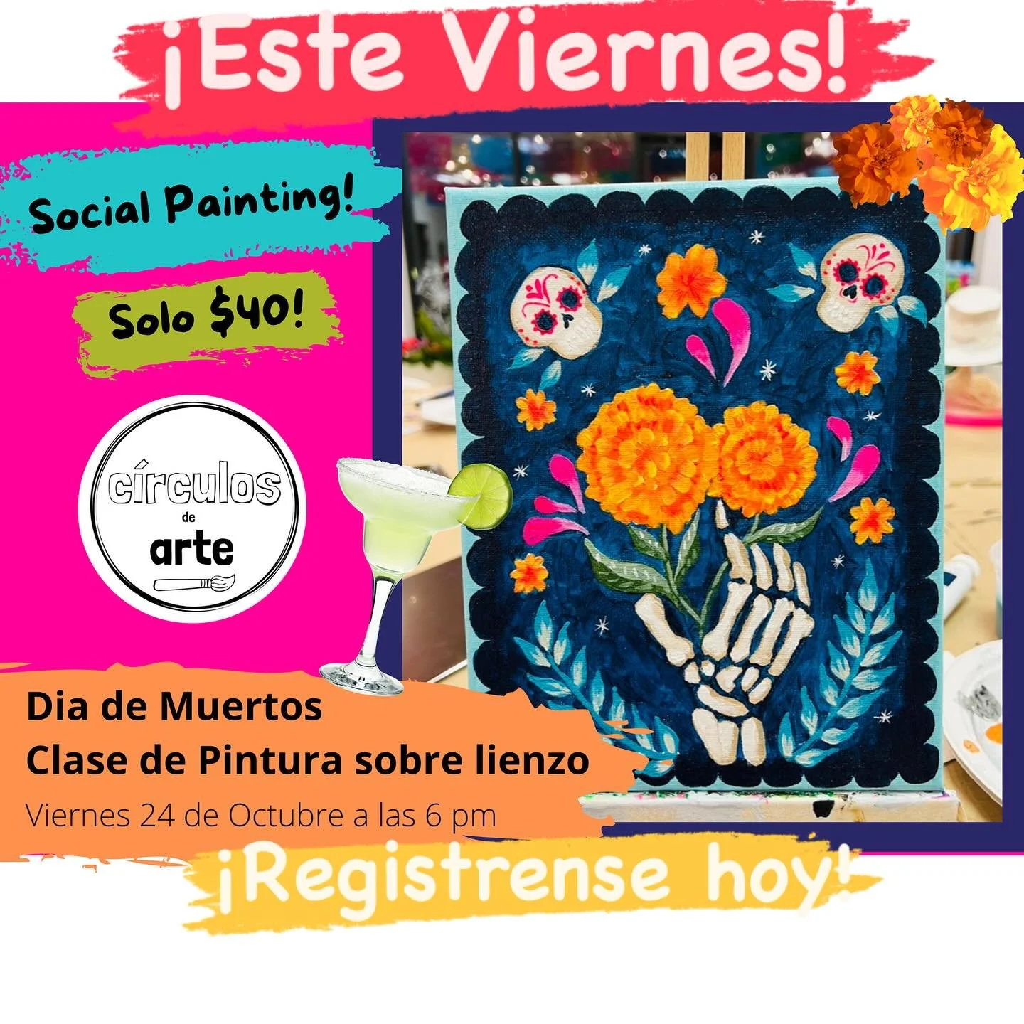 ¡Social Painting – Día de Muertos!
Ven a pintar una hermosa obra inspirada en el festejo del Día de Muertos en nuestro evento de Social Painting. ¡Invita a tus amigas y amigos y disfruta de una noche de creatividad y