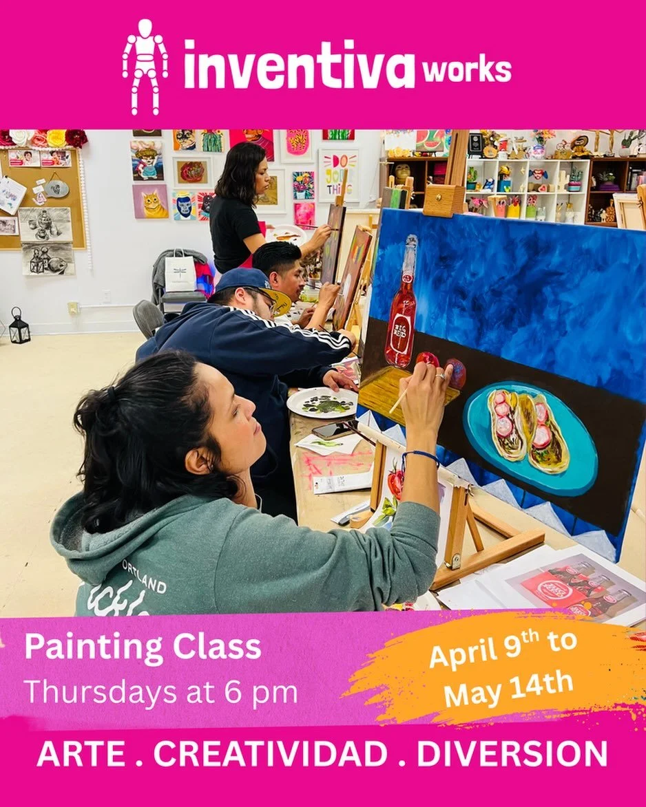 Nuestro taller de pintura 🎨 de los jueves comienza el 9 de Abril 😃. A&uacute;n tenemos lugares para participar. Informaci&oacute;n y registro aqu&iacute; 

https://inventivaworks.com/classes-landing/p/taller-de-dibujo-y-pintura-sabados-6ha6h