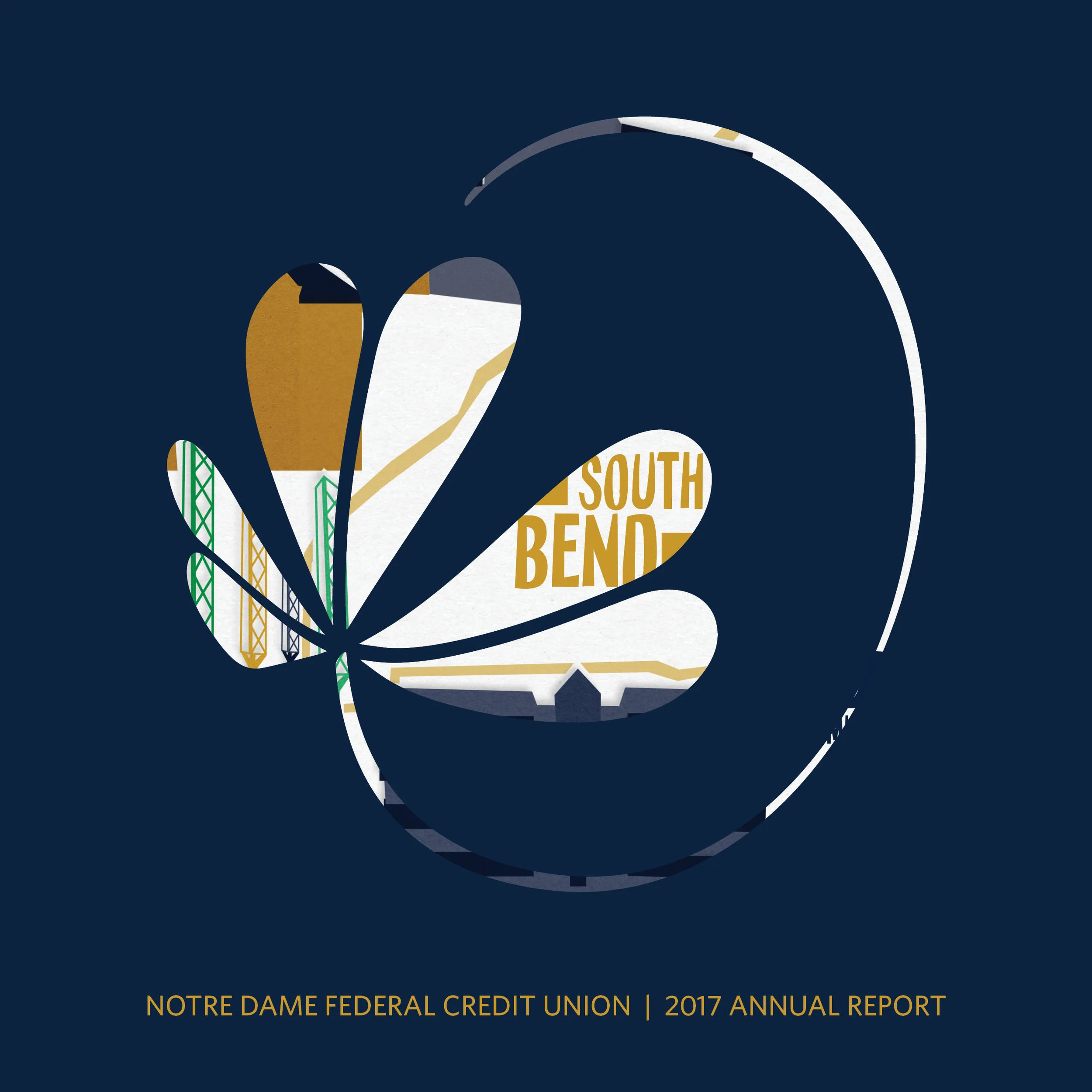 Cover | The Shamrock was a die cut so the map would show through. The concept was to show how Notre Dame FCU is a part of and supports the local community.