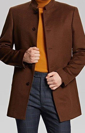 Brown Mandarin Collar Jacket
