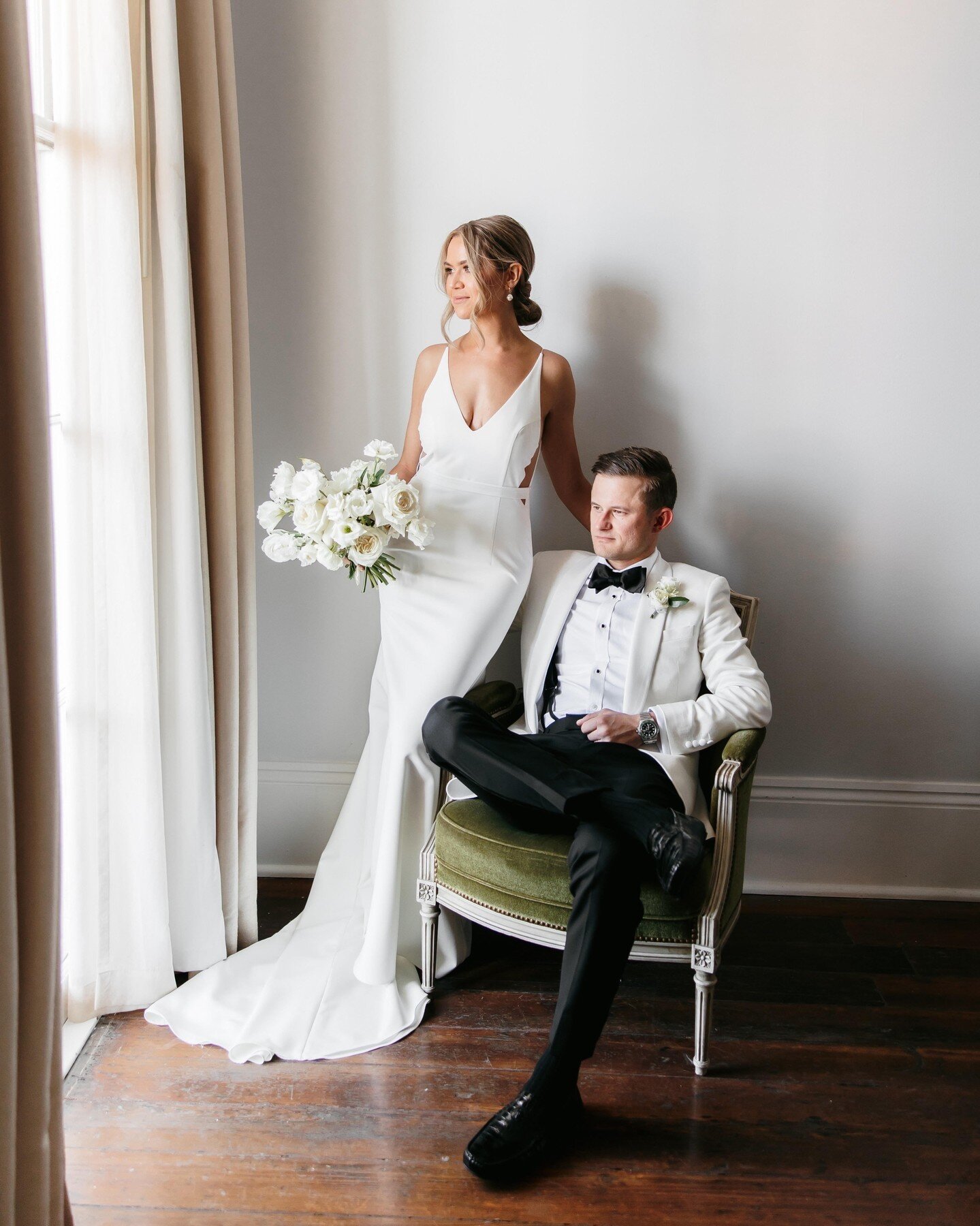 We love a neutral color palette!
. . . 
Garet is wearing an ivory dinner jacket to perfectly compliment his bride at their stunning New Orleans nuptials! 
#bespoke #menswear #groom #mensfashion