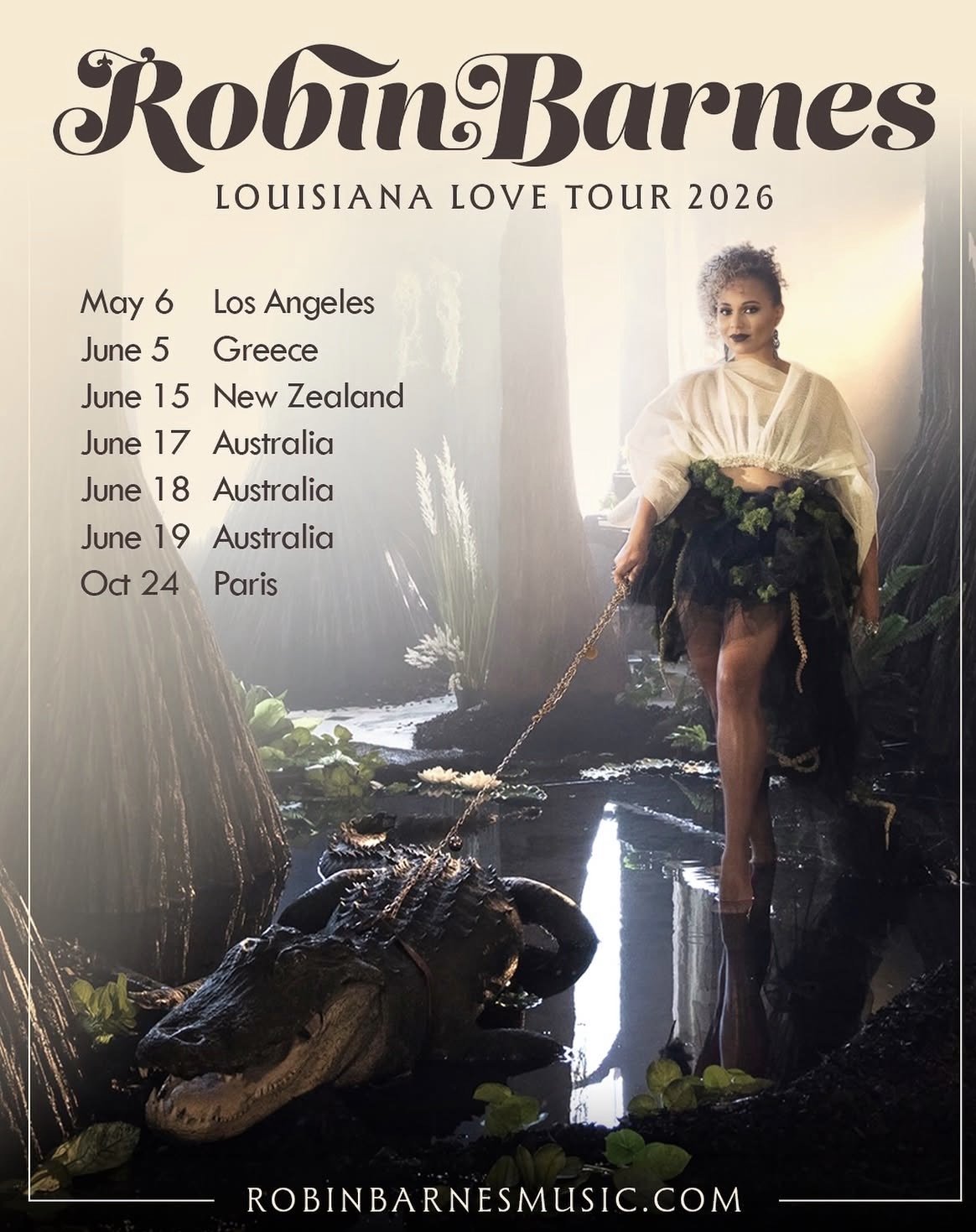 Graphic image promoting Robin Barnes 2026 International Louisiana Love Tour