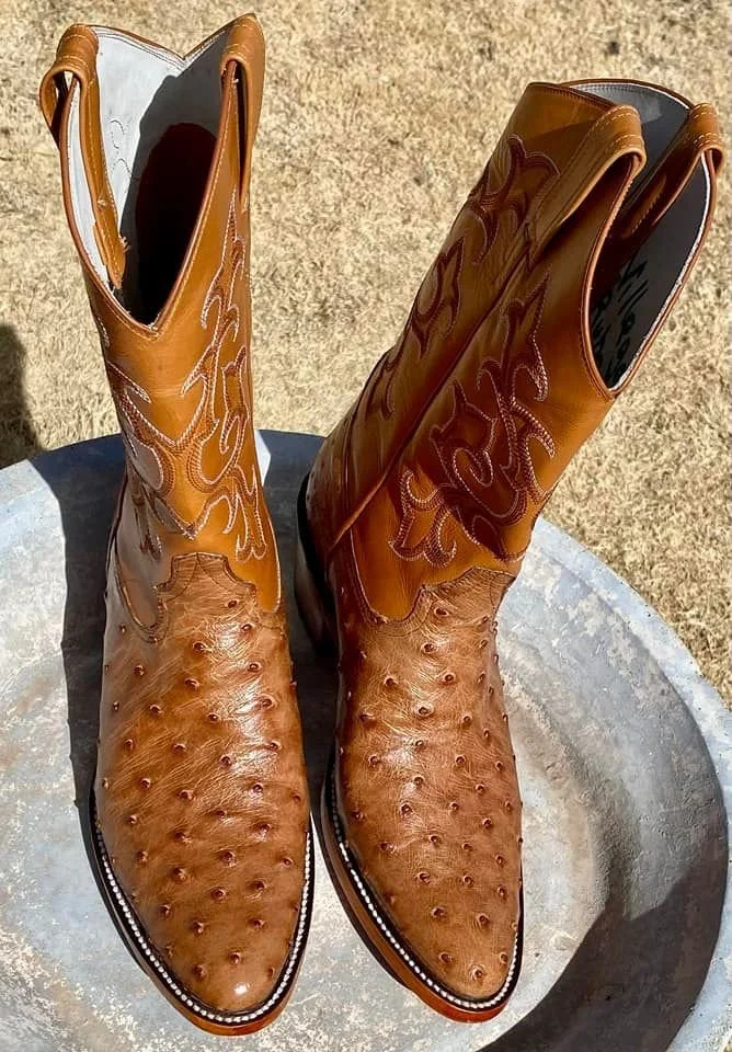 Don Ruben Full Quill Ostrish Saddle Tan Exotic Cowboy Boots — Jose Sanchez  Boots