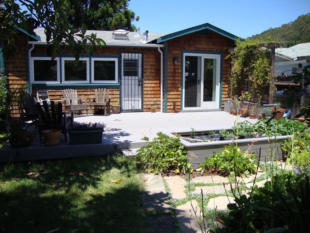 Sarah's backyard garden and deck