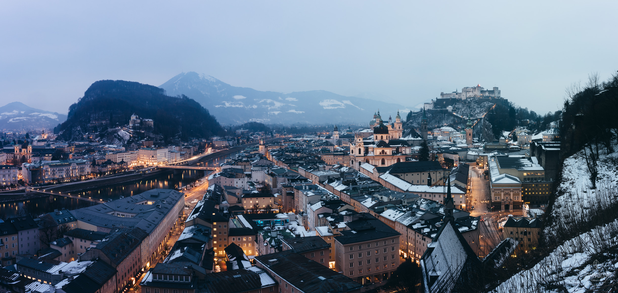  Sony a7rii |&nbsp;35mm 2.8 |&nbsp;f18 | 13 sec |&nbsp;ISO 50 | 5 image stitched panoramic     This is a pretty classic view of Salzburg from Museum Der Moderne Salzburg. You can walk here from the Fortress on a few different trails, or take a lift u