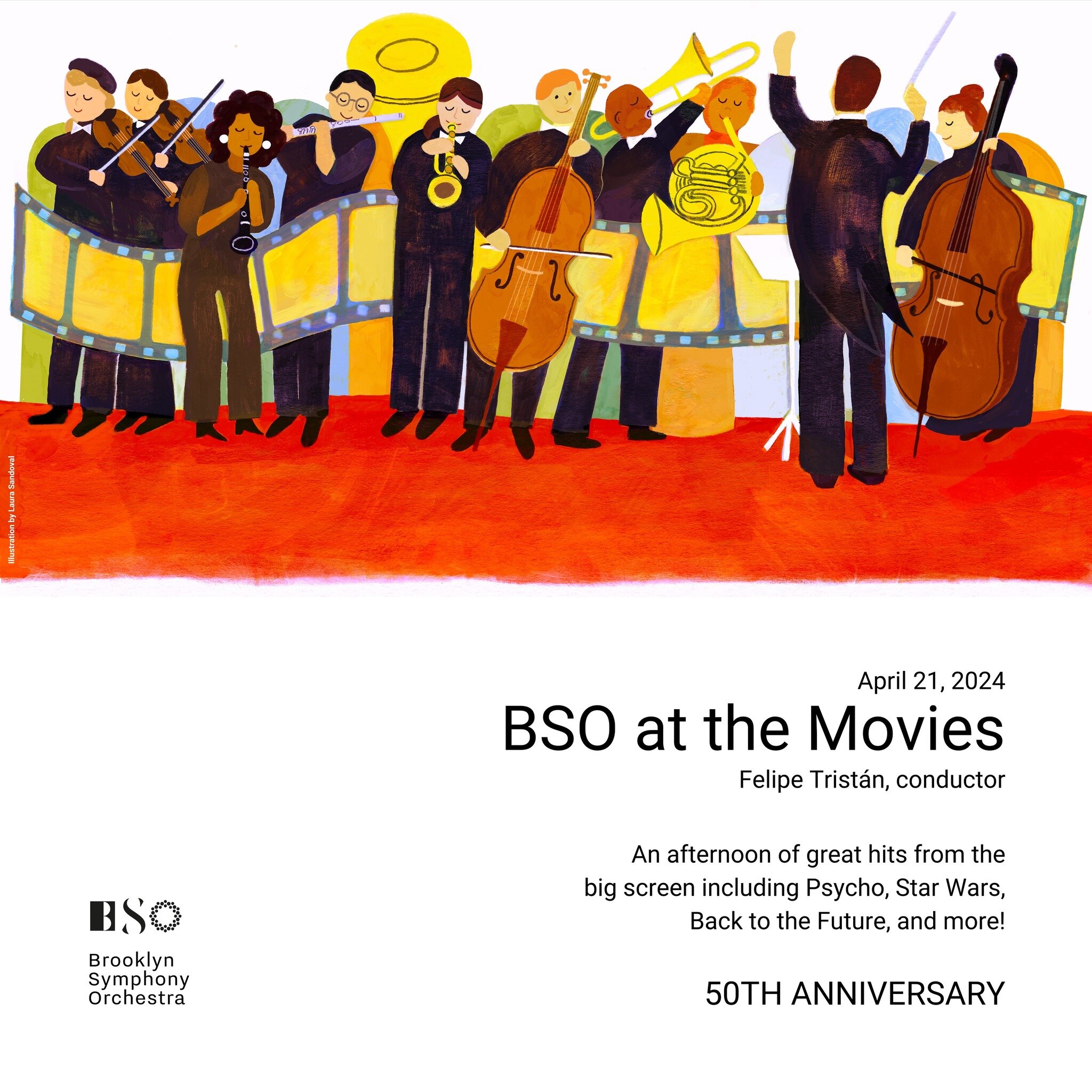 BSO AT THE MOVIES 🎬⠀
⠀
■ Celebrating our 50th Anniversary⠀
⠀
Join us for an afternoon of hits from the big screen including Psycho, Star Wars, Back to the Future, and more! ⠀
⠀
Conducted by @felipetristanofficial⠀
⠀
Sunday, April 21 - 2pm⠀⠀
📍Brookl