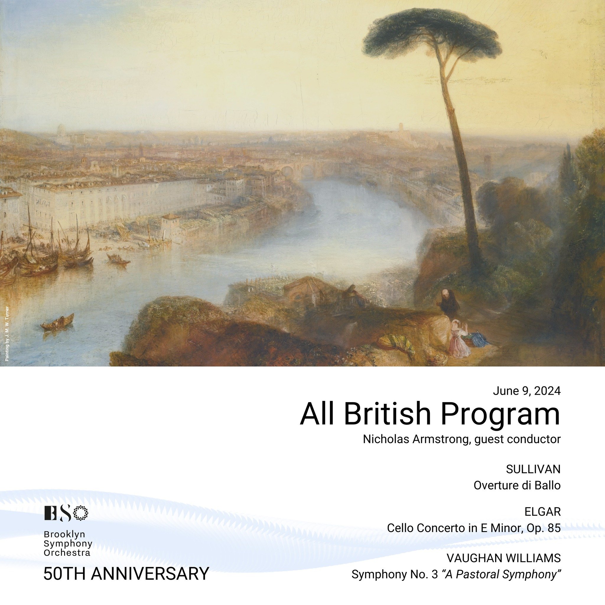 All British Program 🇬🇧🎶⠀
⠀
SULLIVAN⠀
Overture di Ballo⠀
⠀
ELGAR⠀
Cello Concerto in E Minor, Op. 85⠀
⠀
VAUGHAN WILLIAMS⠀
Symphony No. 3, &ldquo;A Pastoral Symphony&rdquo;⠀
⠀
Nicholas Armstrong, guest conductor⠀
@maestronick⠀
⠀
Sunday, June 9⠀
2:00p