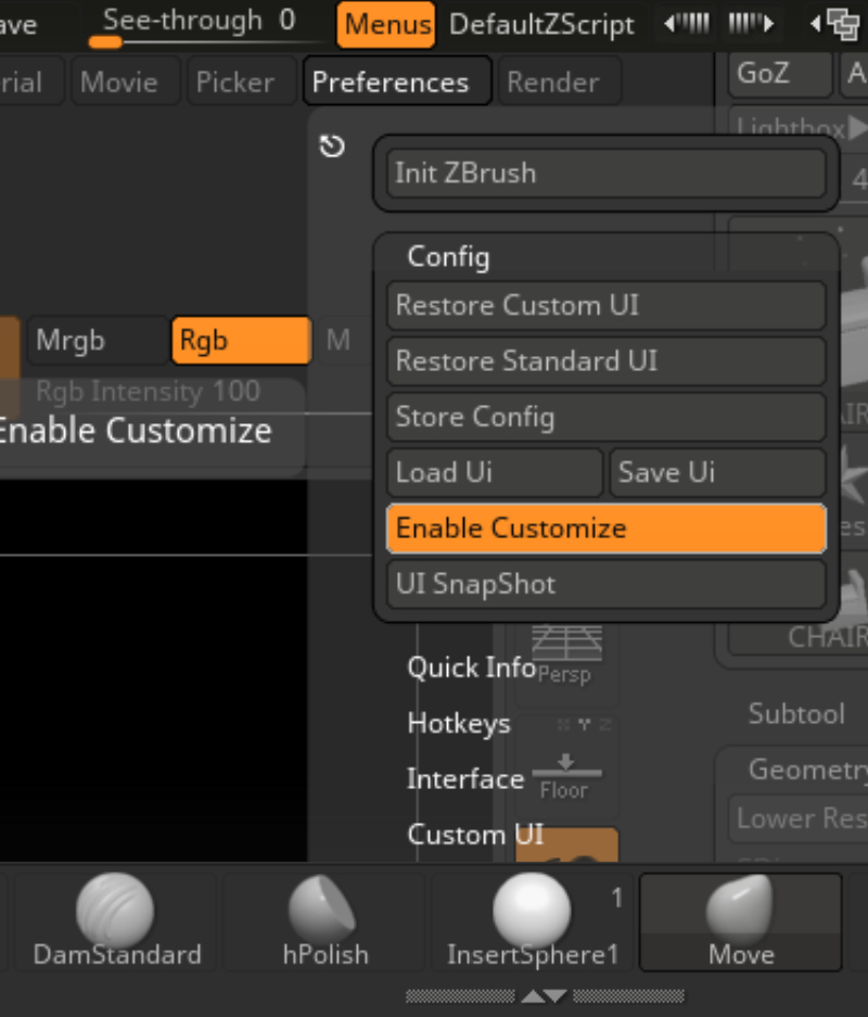enable customize zbrush ui xpose button